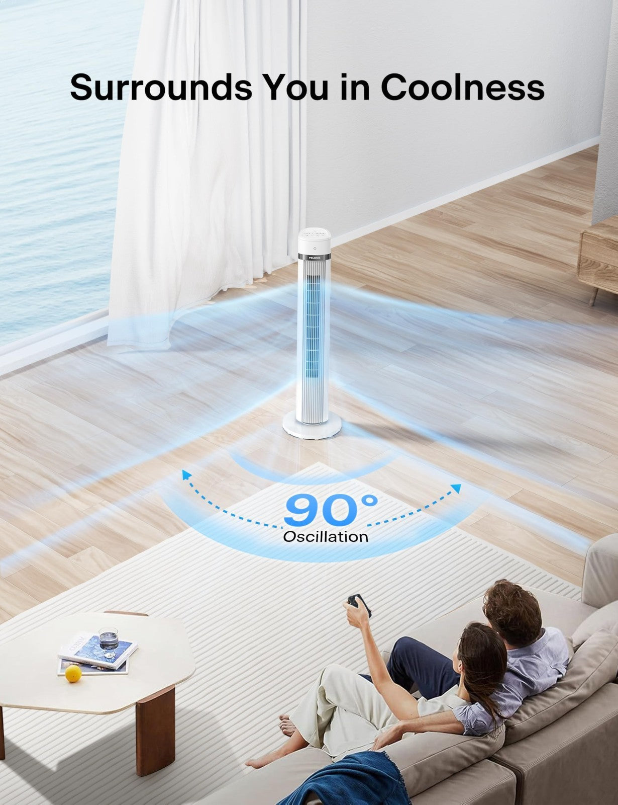 40" Oscillating Tower Fan with Remote   3 Speeds, 3 Modes, Quiet 27dB, Timer, LE4