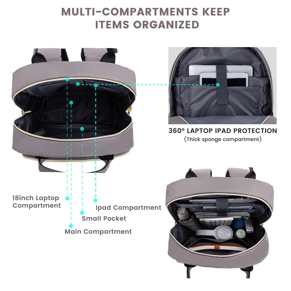 Stylish Water Resistant Laptop Backpack for Women   Travel Work Bag with USB Por6