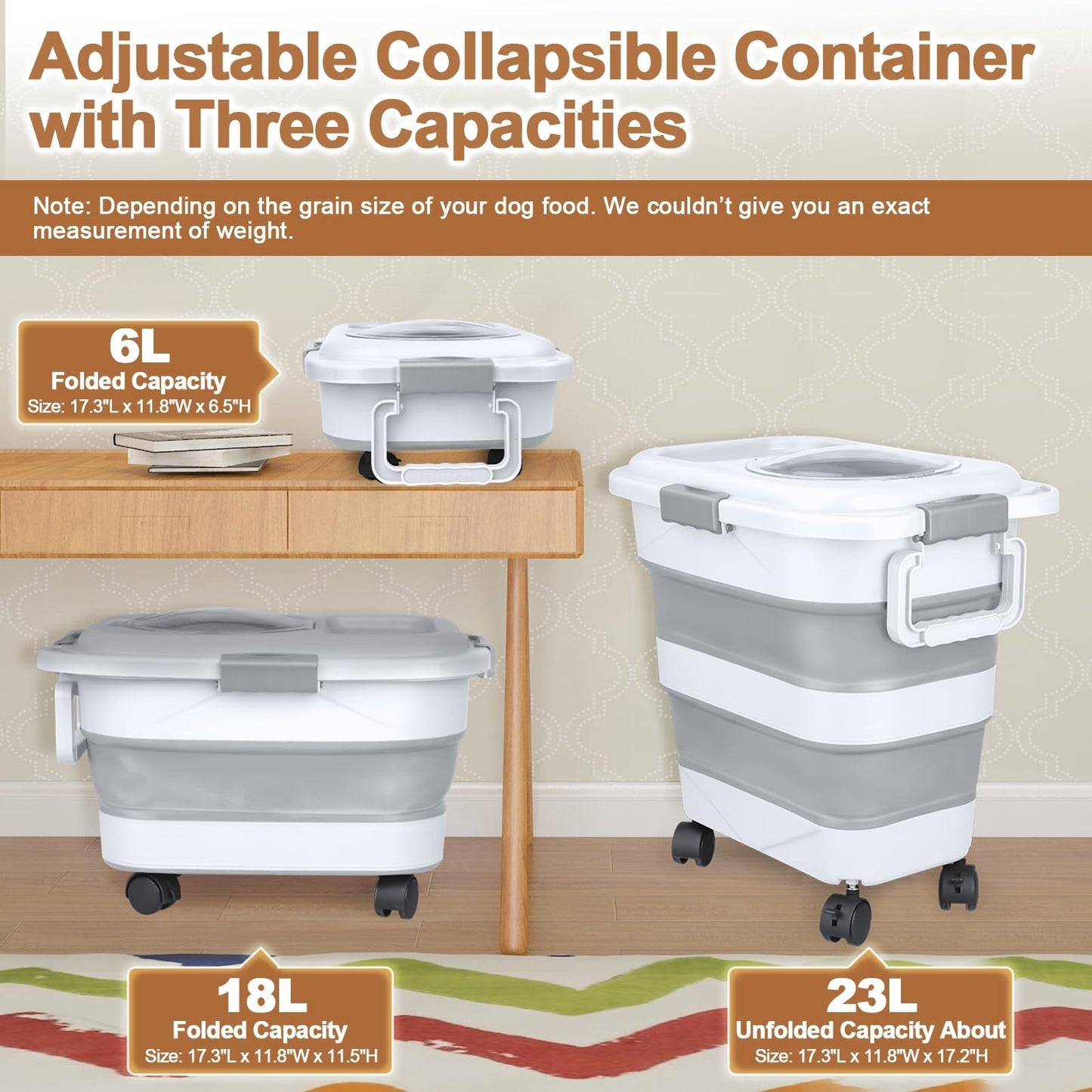 Airtight Dog & Cat Food Storage Container 10 25 lbs, Collapsible, Wheels & Scoop1