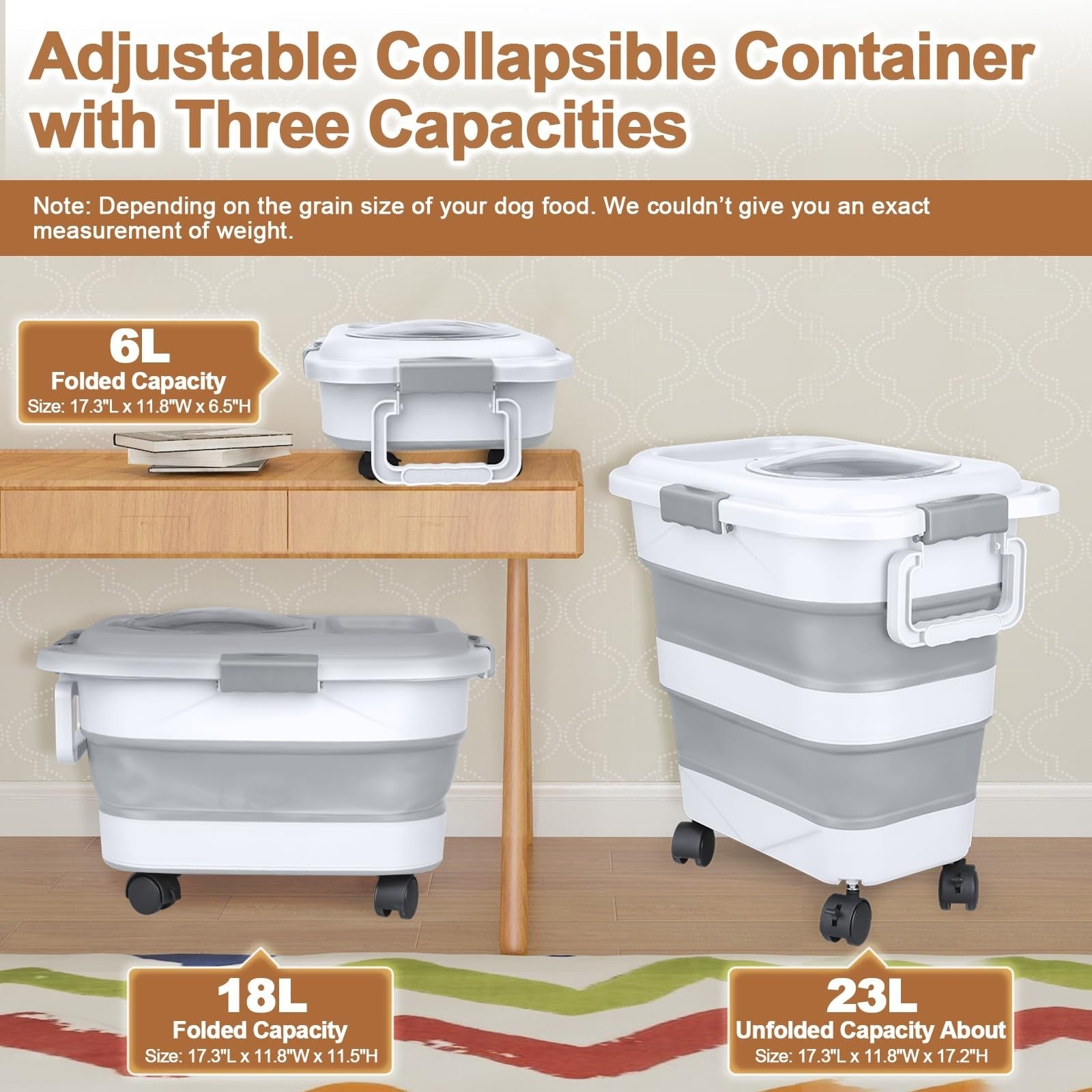 Airtight Dog & Cat Food Storage Container 10 25 lbs, Collapsible, Wheels & Scoop1