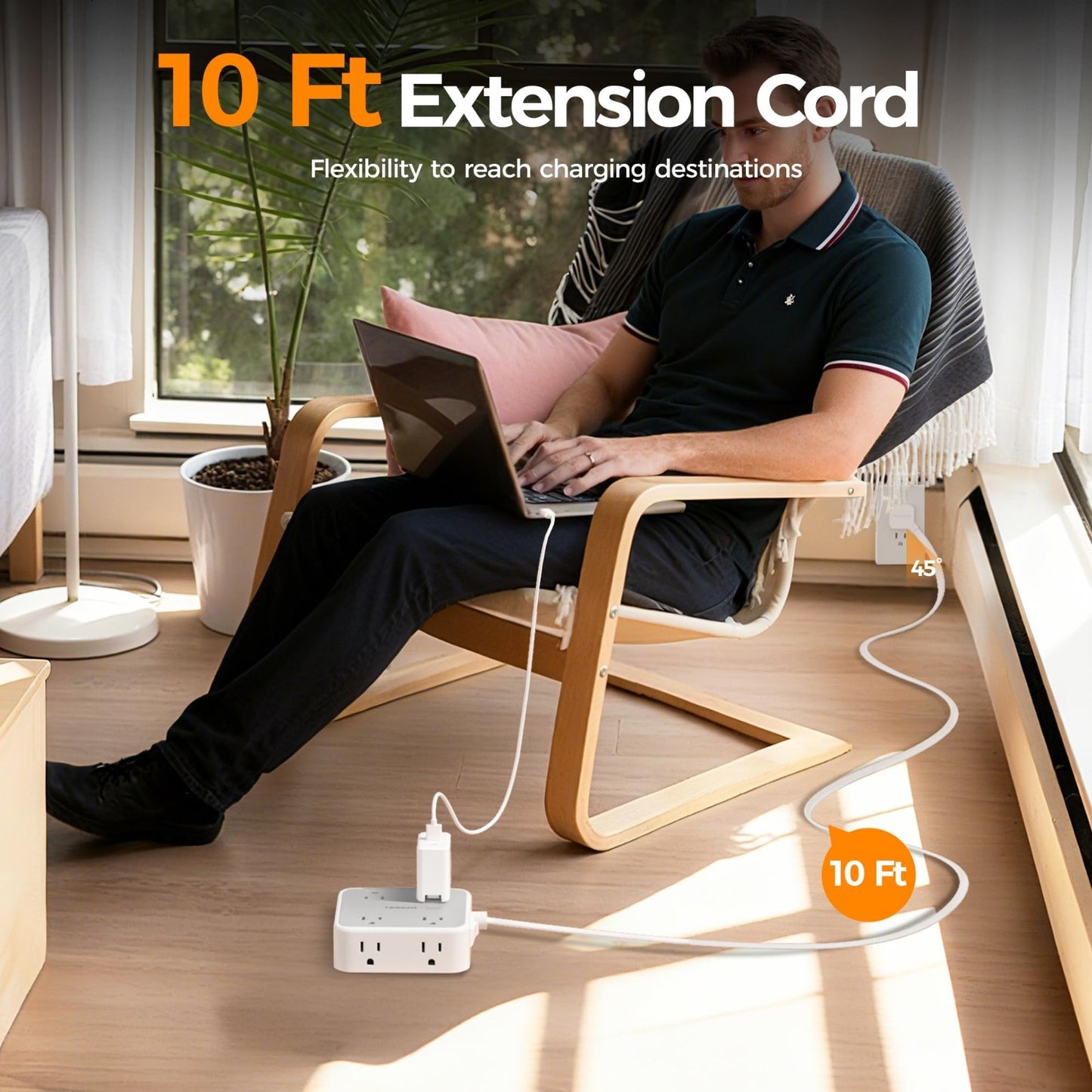 Surge Protector Power Strip 900J Protection, 10 Ft Extension Cord, Grey3