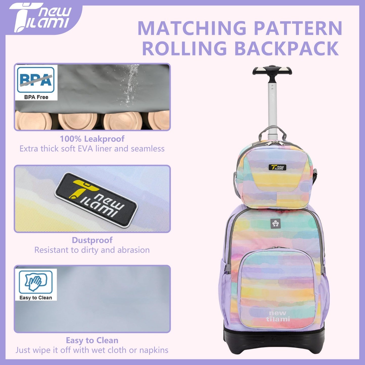 18 Inch Rolling Backpack with Lunch Bag for Kids   School Travel Bag for Boys &6