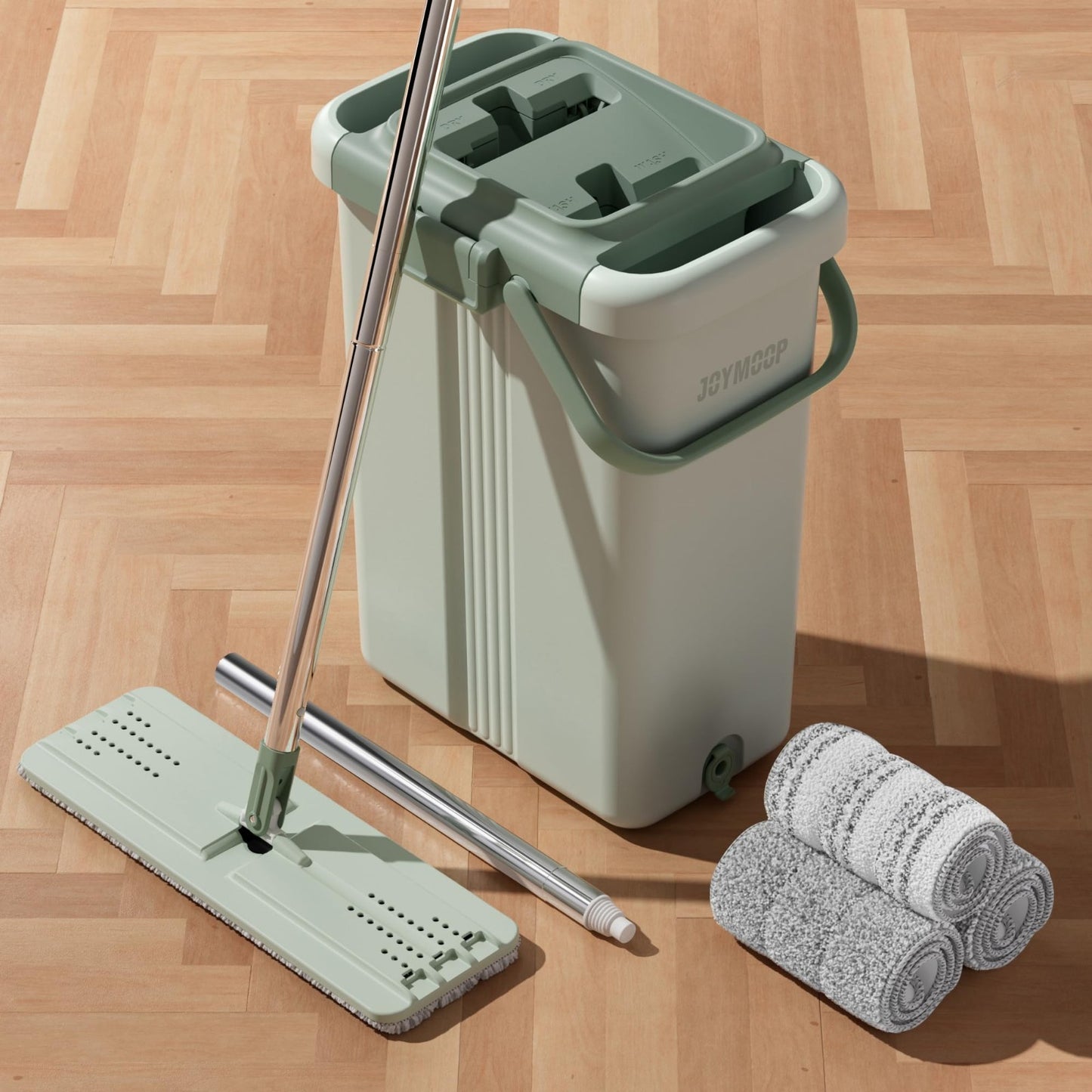 Flat Mop System with Bucket Set, Microfiber Mop for Home & Commercial Use, 3 Pad2