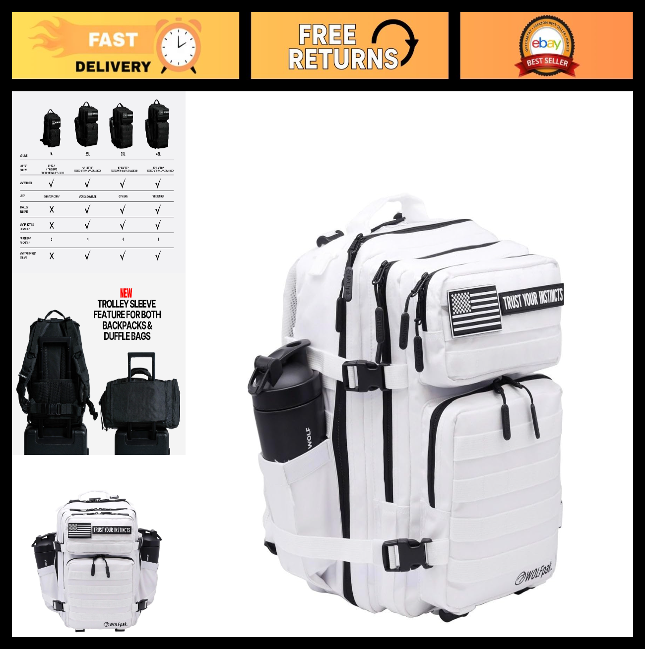 Durable 25L Waterproof Gym Backpack   1000D Oxford, MOLLE Webbing, Laptop Pocket0