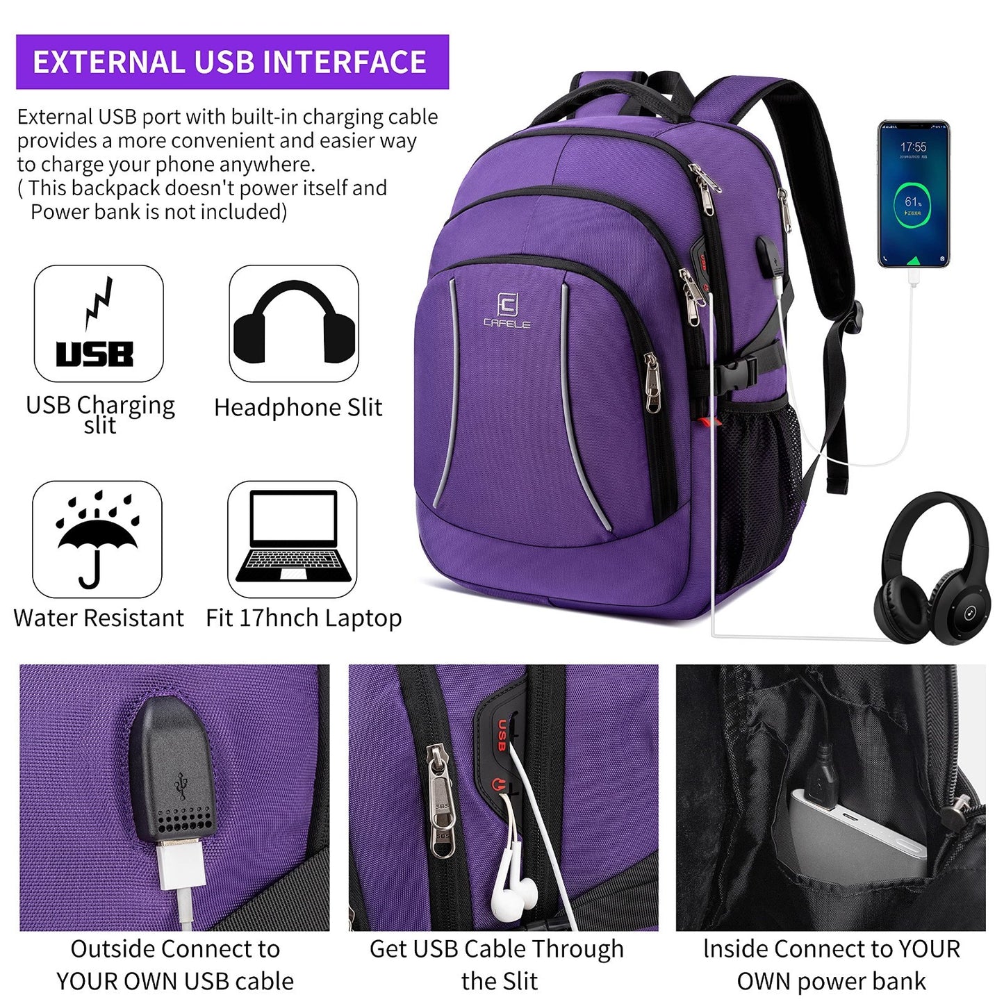 Large Capacity Travel Laptop Backpack 17.3"   RFID Anti Theft, Water Resistant,3