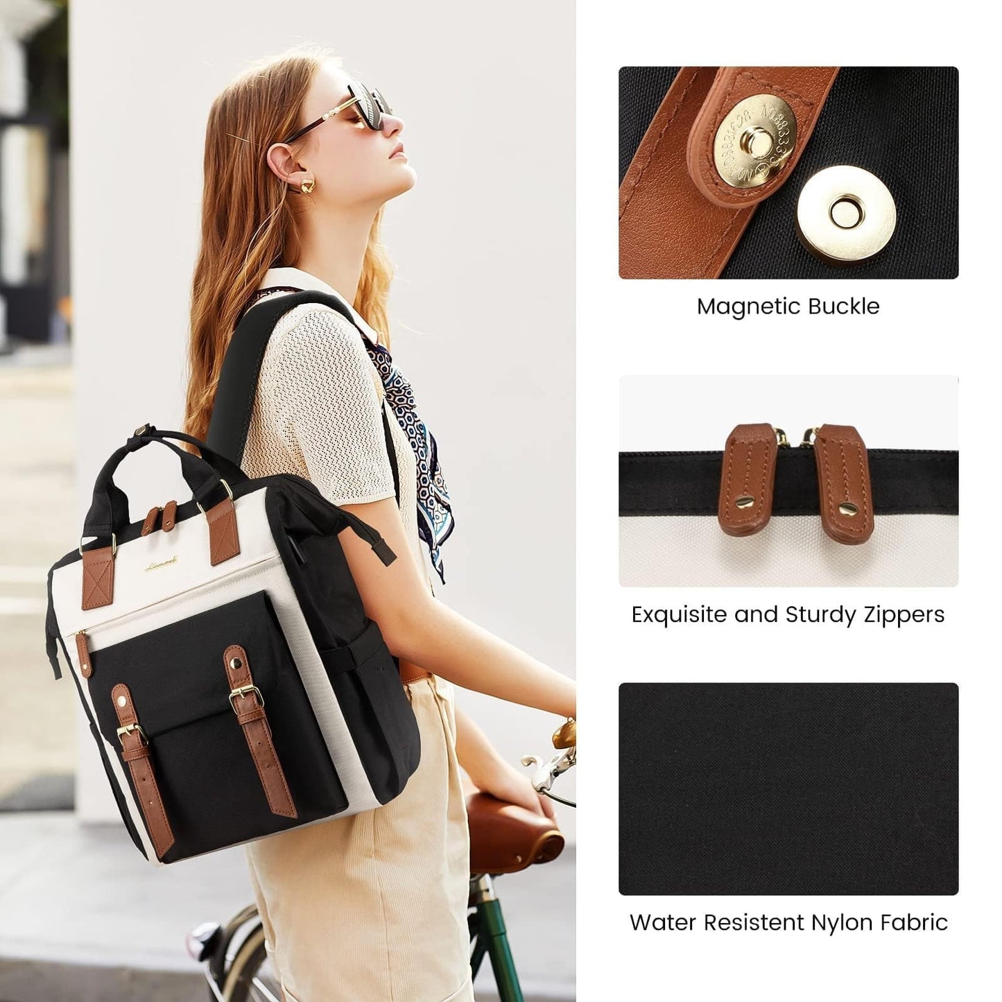 Stylish Laptop Backpack for Women, 15.6" Computer Bag, Work Travel Purse, Black/3