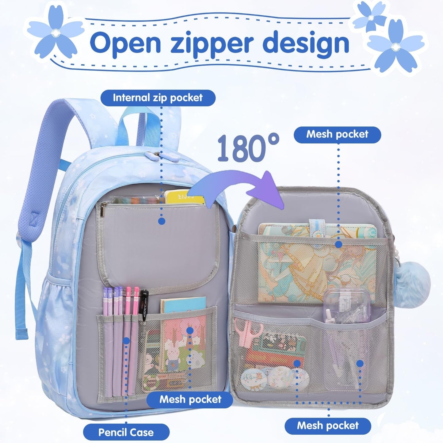 Stylish 17" Girls School Backpack   Kids Book Bag with Multiple Pockets, Splash 3
