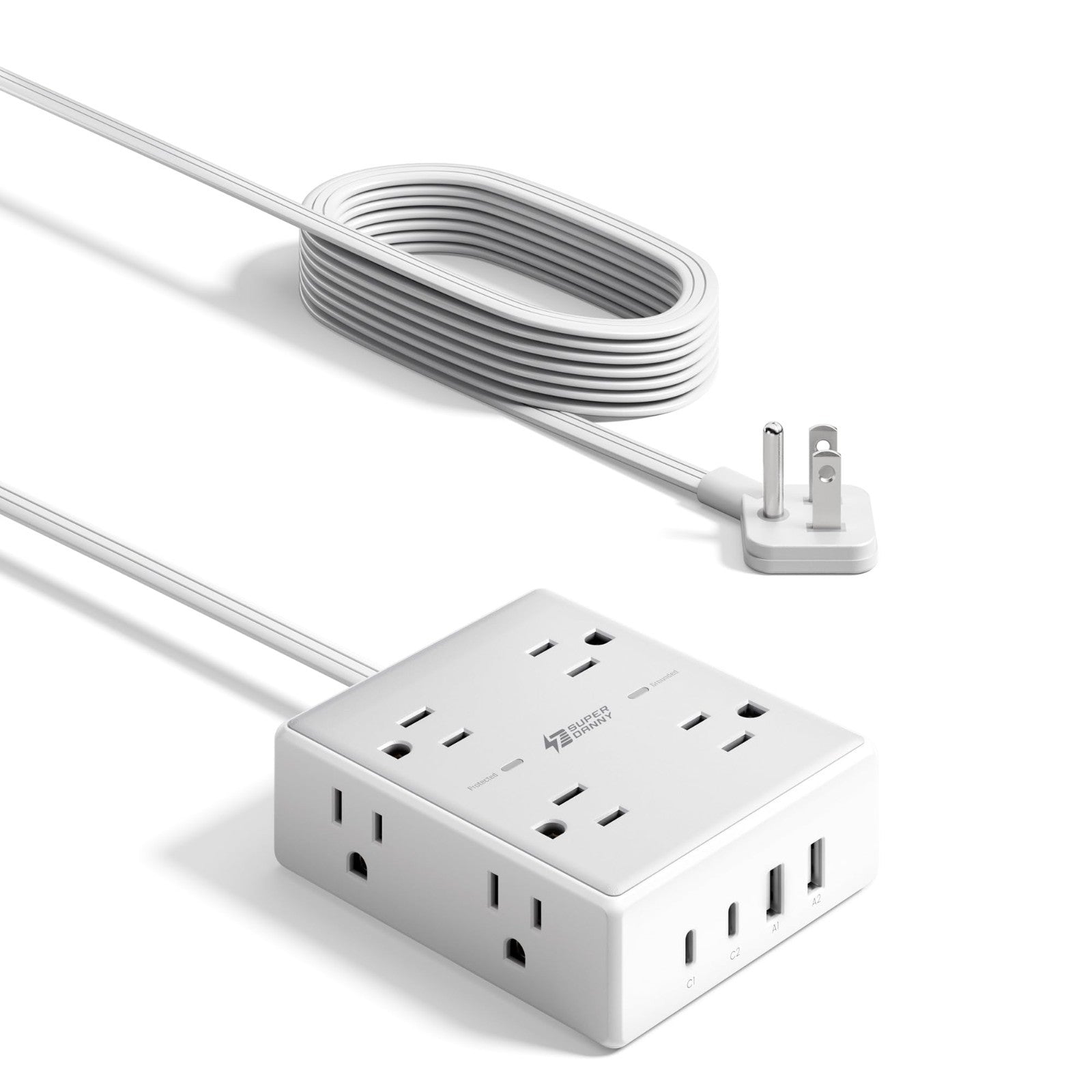 6Ft Flat Plug Extension Cord Surge Protector Power Strip   2 Pack, Heavy Duty8
