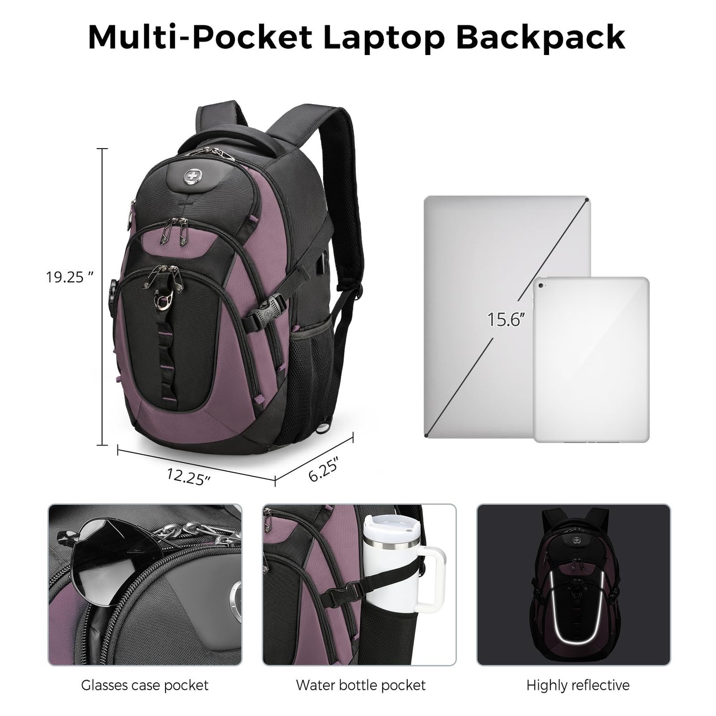 Stylish 15.6" Laptop Backpack with USB Charging Port, 31L Travel Bag for College3