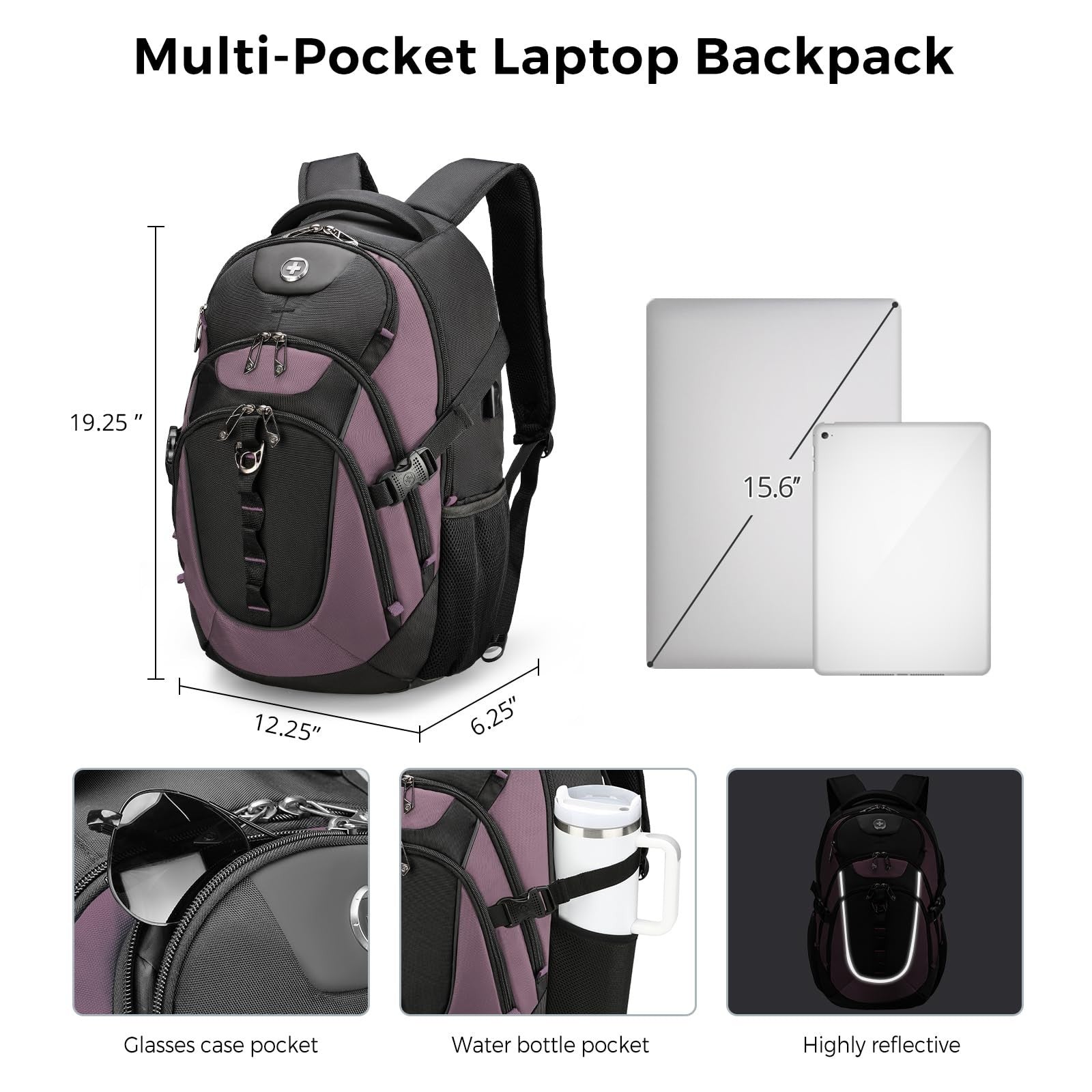 Stylish 15.6" Laptop Backpack with USB Charging Port, 31L Travel Bag for College3