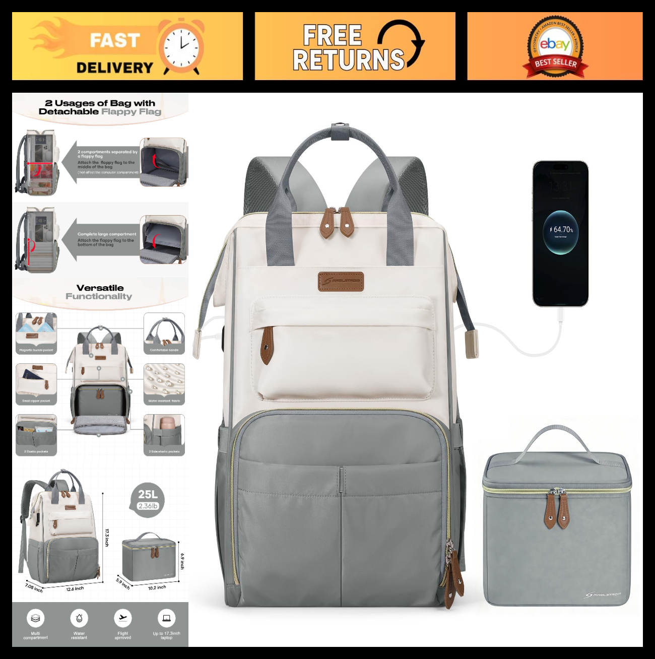 Travel Laptop Backpack for Men & Women, Fits 15.6-17.3" Laptops, Insulated Lunch0