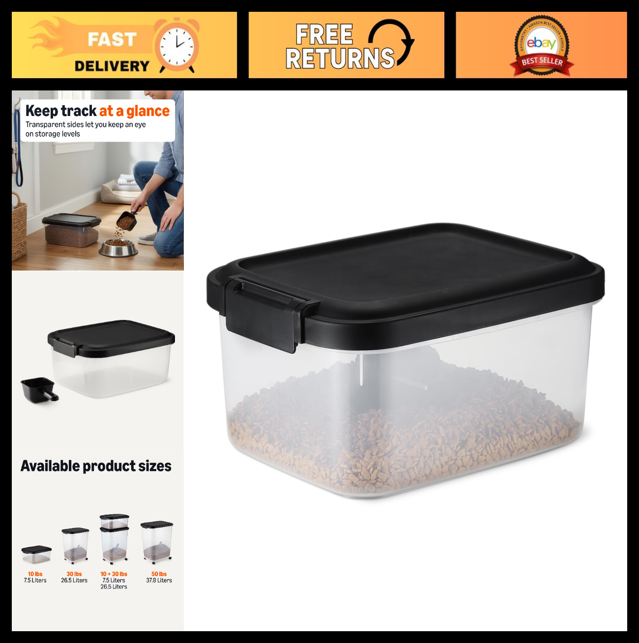 Pet Food Storage Container, BPA-Free, Detachable Scoop, Secure Seal, 10lbs Capac0