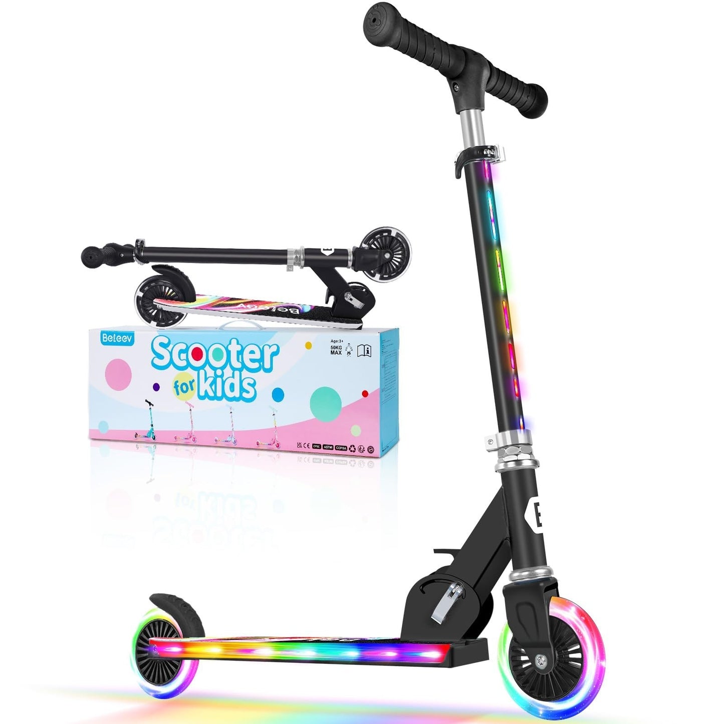 Light-Up Wheels Kids Scooter, 2-Wheel Folding Kick Scooter, Adjustable Height, N1