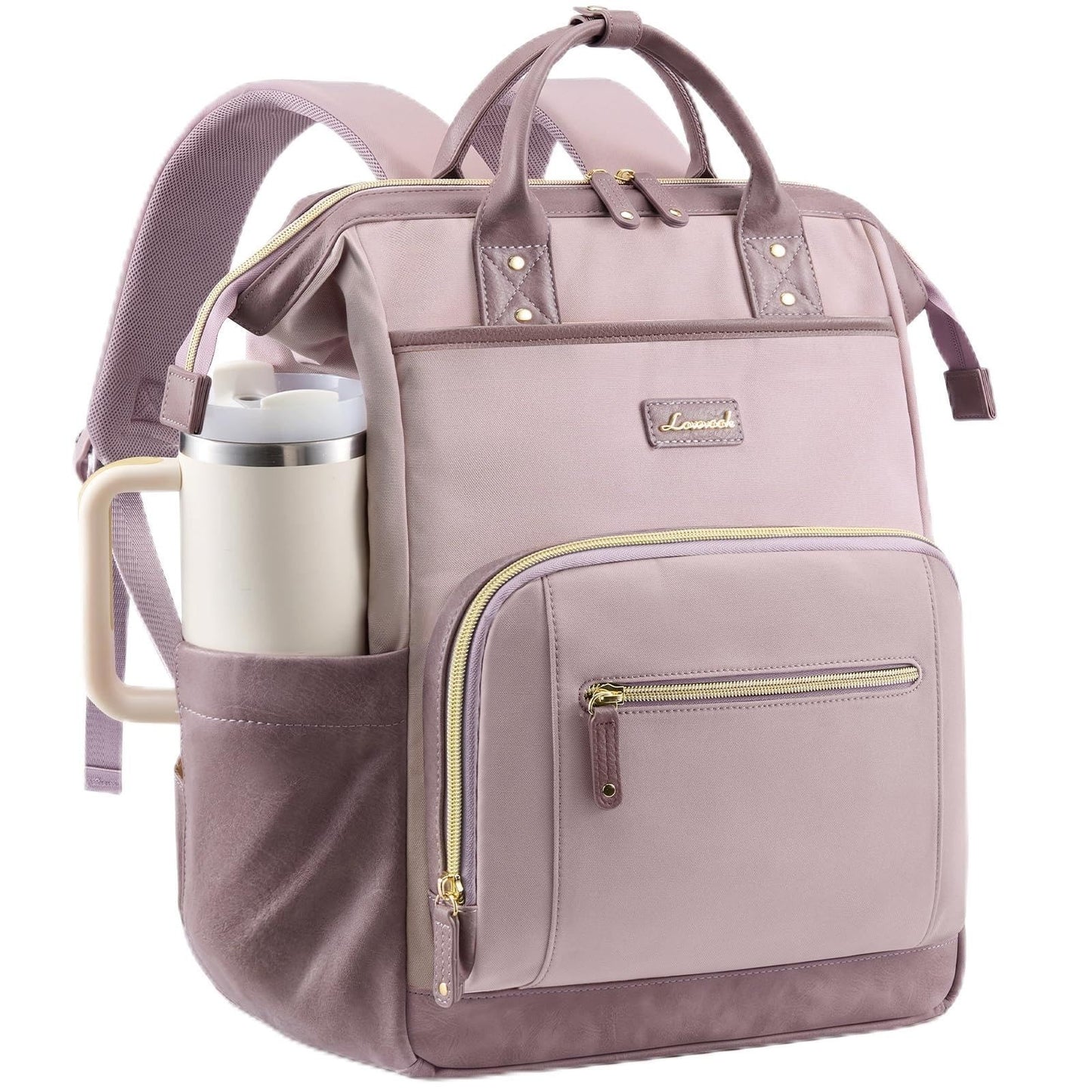 Stylish 15.6" Laptop Backpack with Tumbler Holder, Cute Travel Work Bag, Gray1