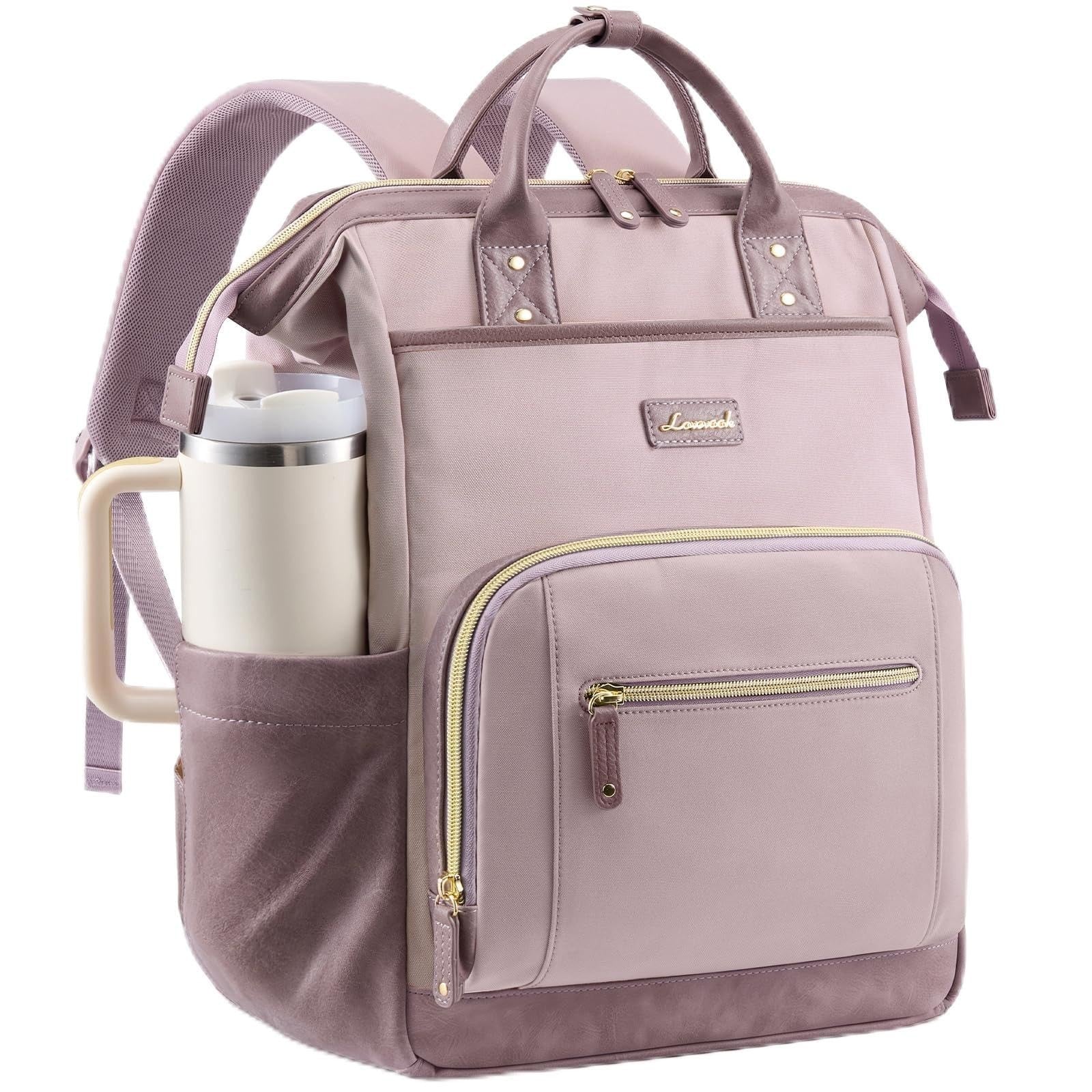 Stylish 15.6" Laptop Backpack with Tumbler Holder, Cute Travel Work Bag, Gray1