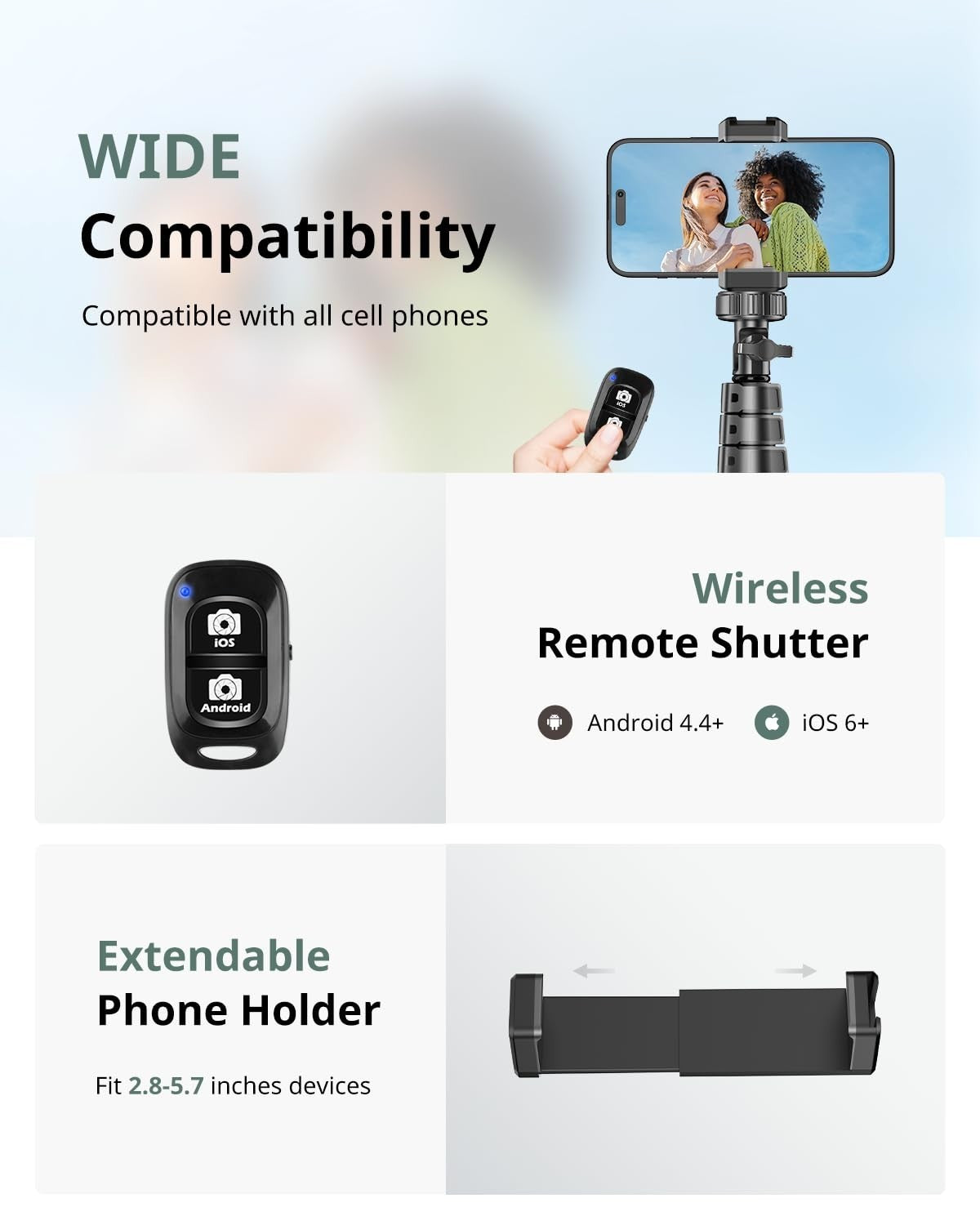 62" Extendable Phone Tripod with Wireless Remote & Holder   Selfie Stick for Vid5