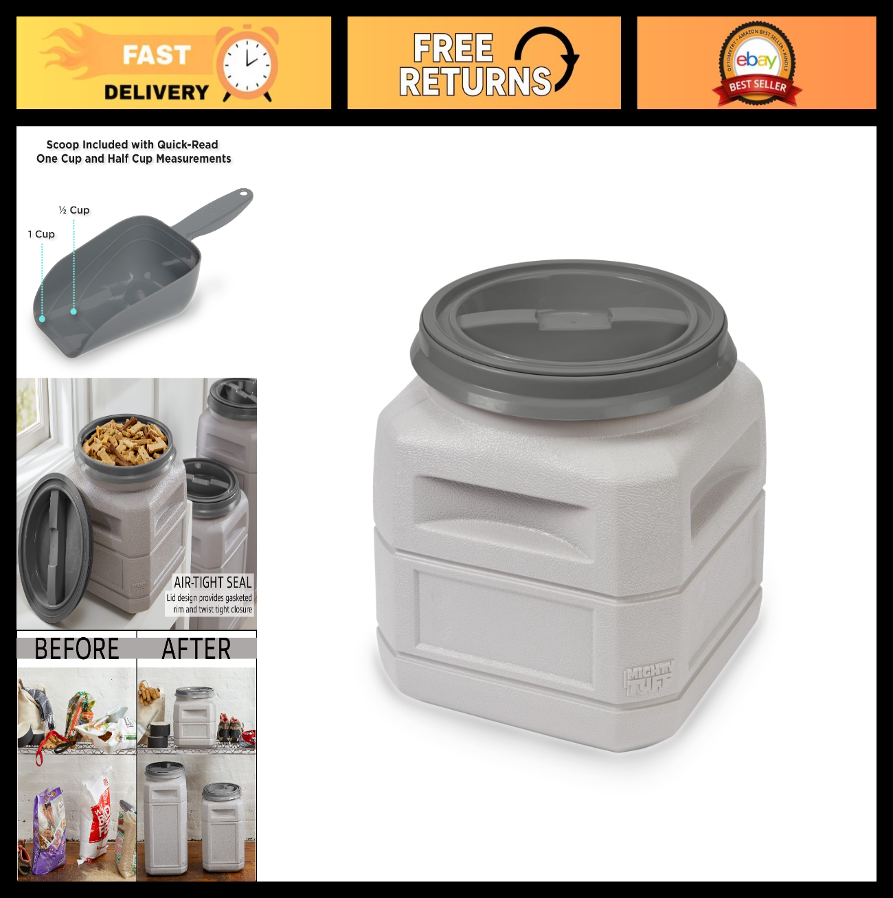 Airtight Dog Food Storage Container - 6 Gal, Holds 24 lbs - BPA-Free, Twist Lid0