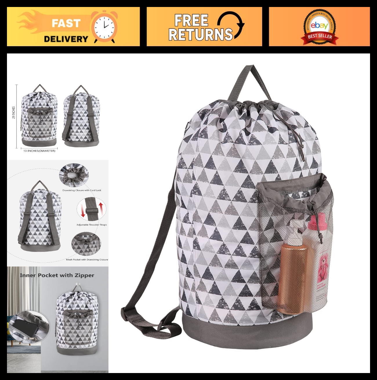 Optimized eBay Title:  "Durable Laundry Backpack with Shoulder Straps & Mesh Po0