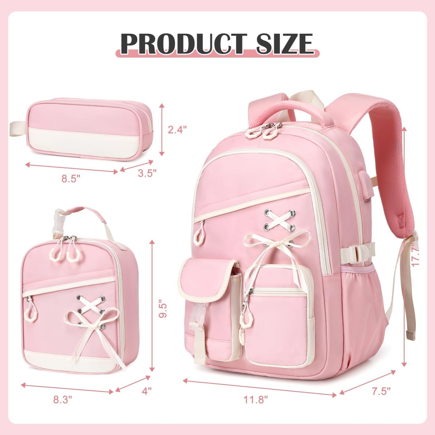 3PCS Girls School Backpack Set with Lunch Box & Pencil Pouch   Stylish & Durable2