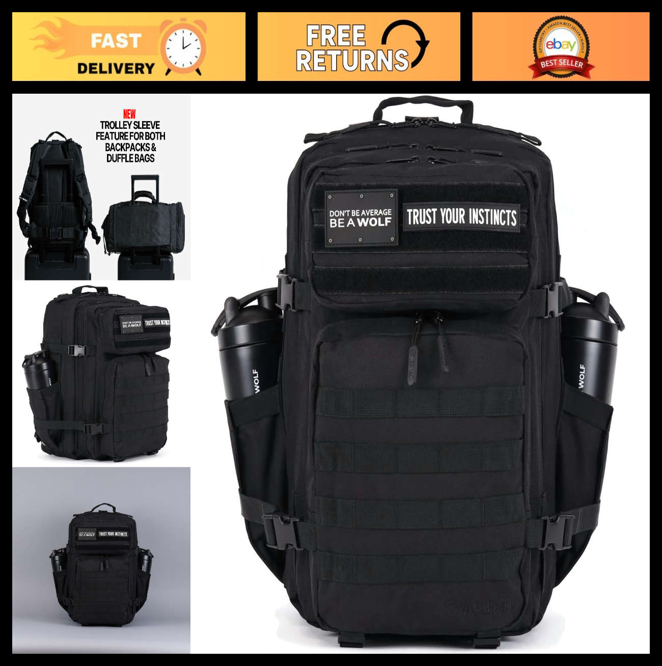 Durable 45L Waterproof Gym Backpack   1000D Oxford, MOLLE Webbing, Laptop Pocket0