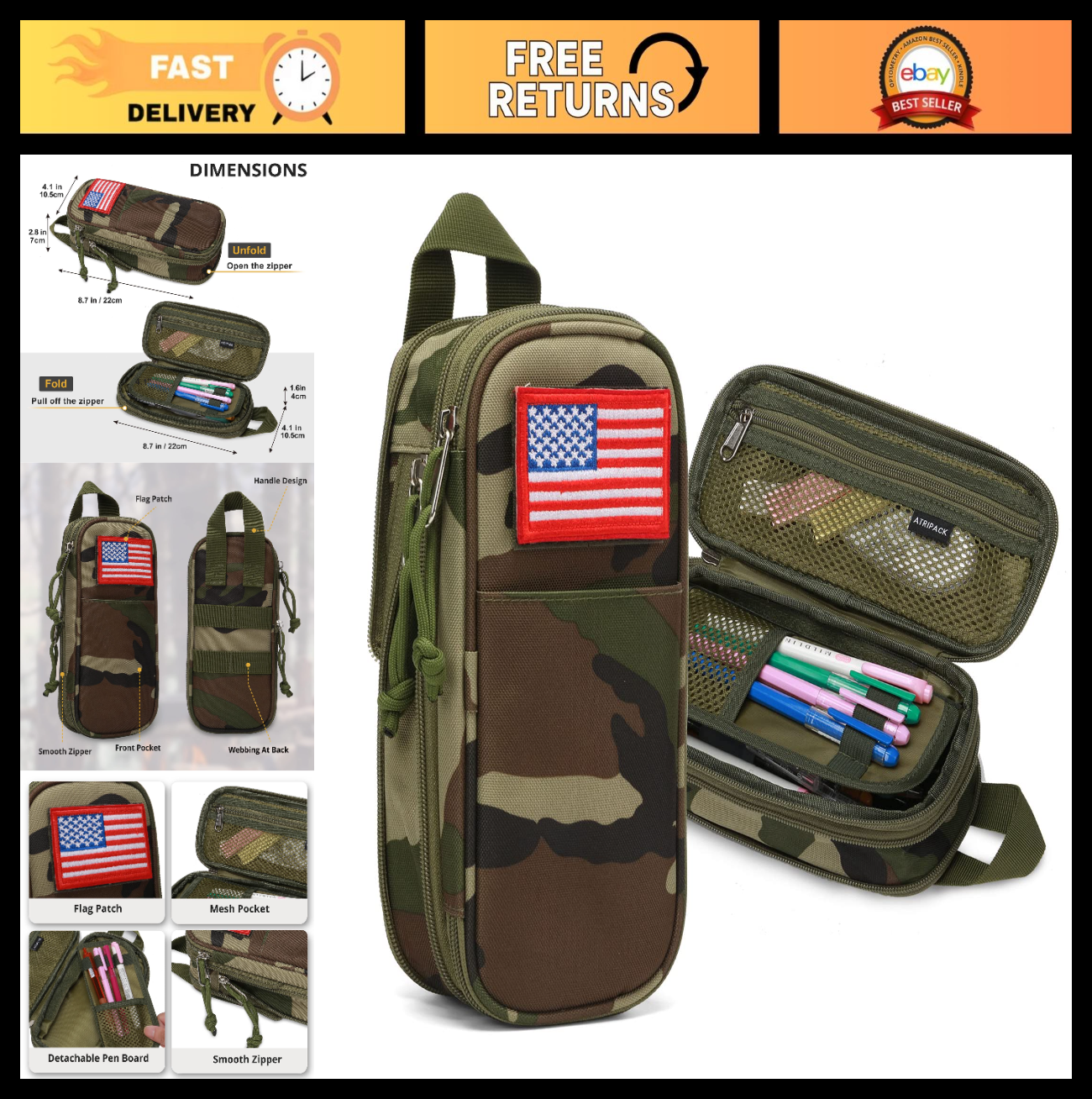 Large Capacity Tactical Pencil Case   Storage Pouch for Markers, Tools & Station0