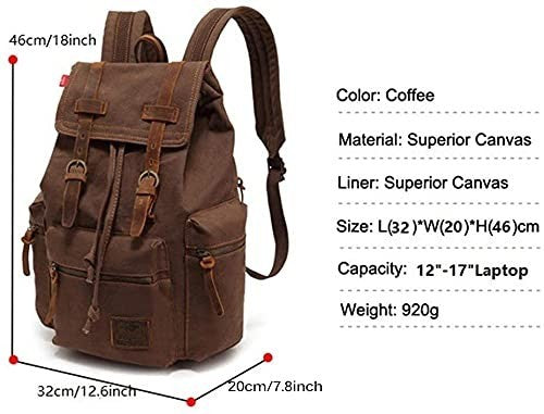 Vintage Canvas Backpack with Leather Trim, Padded Laptop Sleeve 12" 17", Travel2