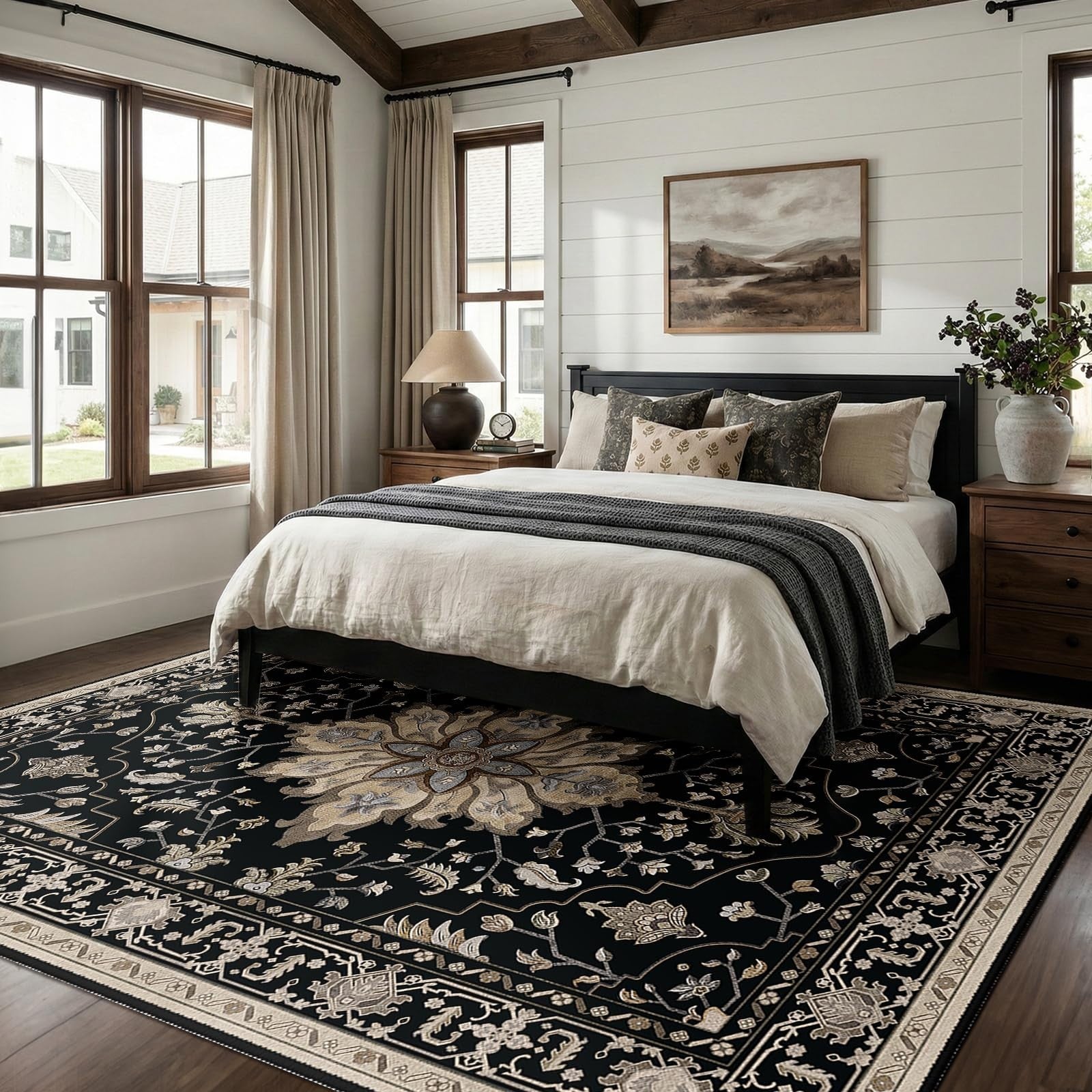 Washable 8'x10' Area Rug   Non Slip, Water Repellent, Pet Friendly, Vintage Flor1