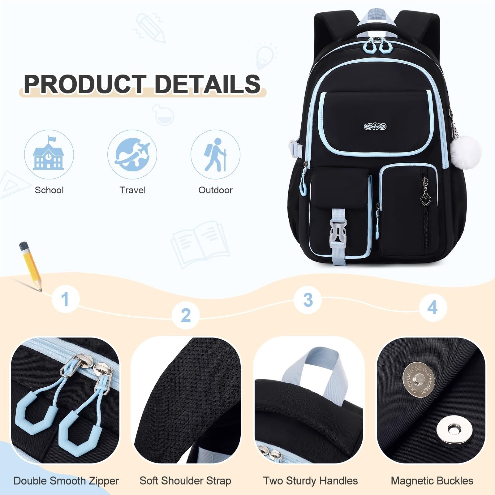 3PCS Girls School Backpack Set with Lunch Box & Pencil Pouch   Stylish & Durable4