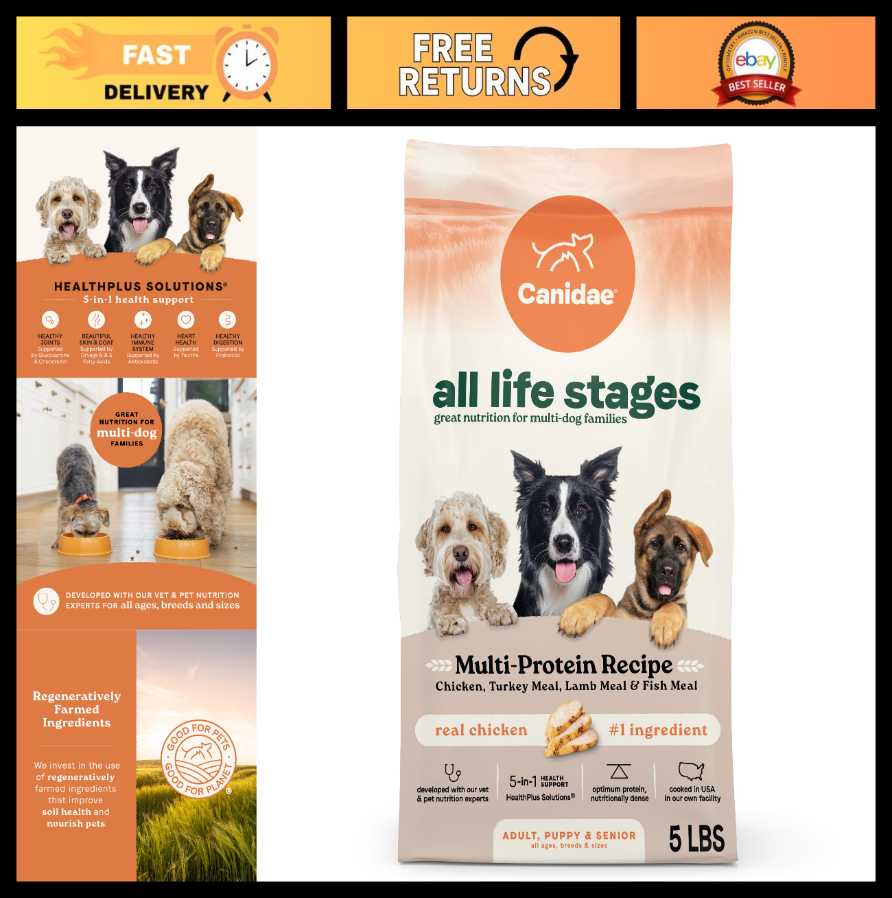 Multi Protein Dog Food for All Life Stages   Chicken, Turkey, Lamb & Fish, 5 lb0