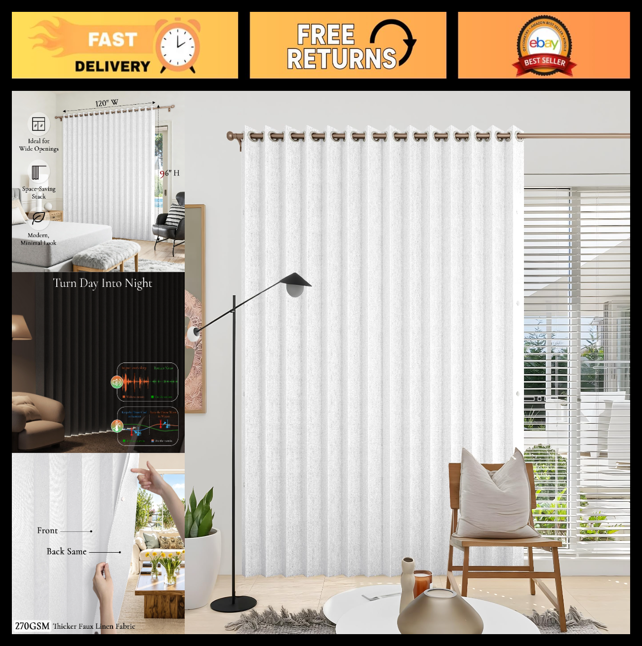 Vertical Pleated Shades for Sliding Glass Doors, Room Divider, 1 Panel W120 x L90