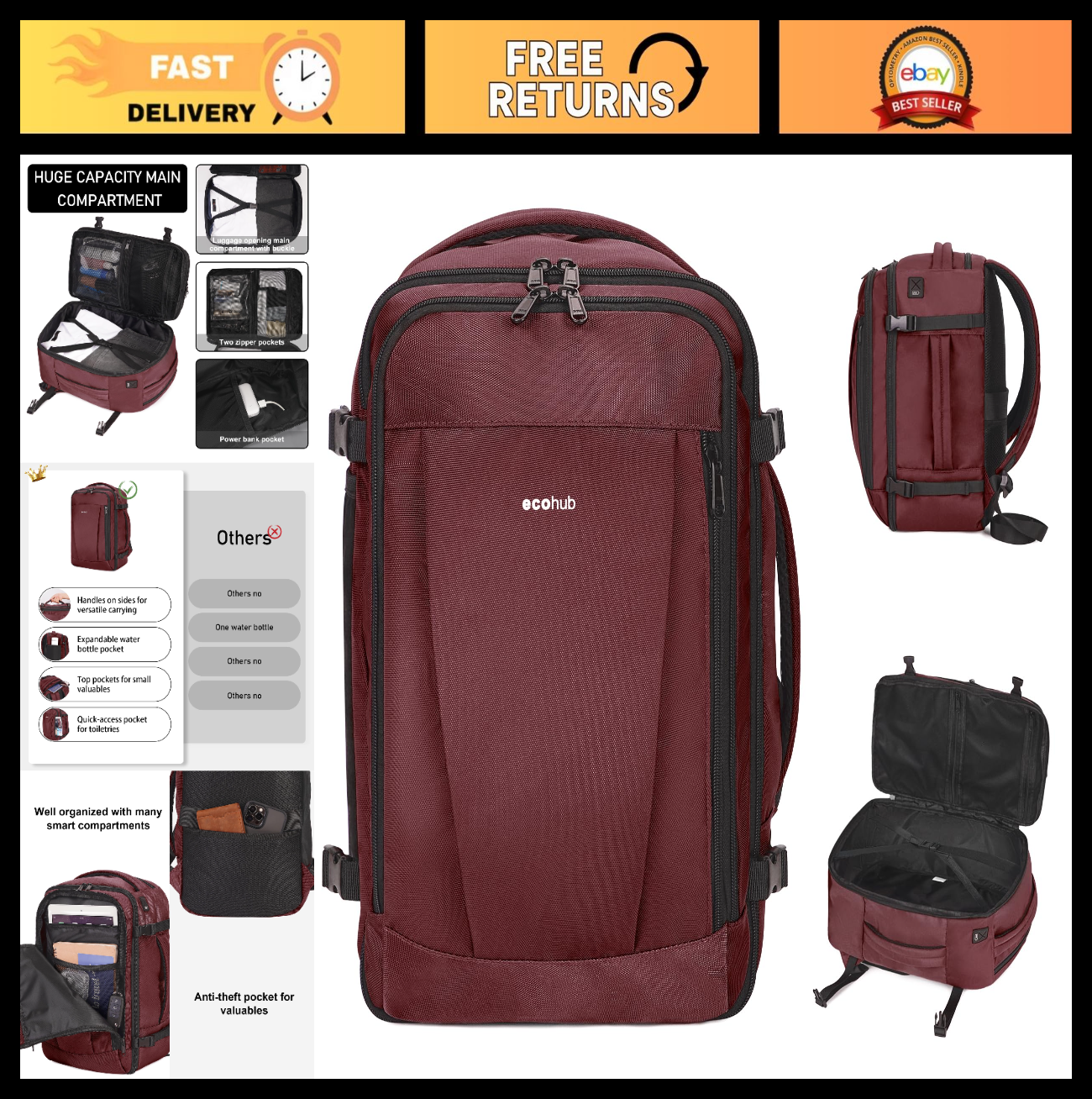 Travel Backpack 18x14x8   Airline Approved Personal Item Bag, Waterproof Daypack0