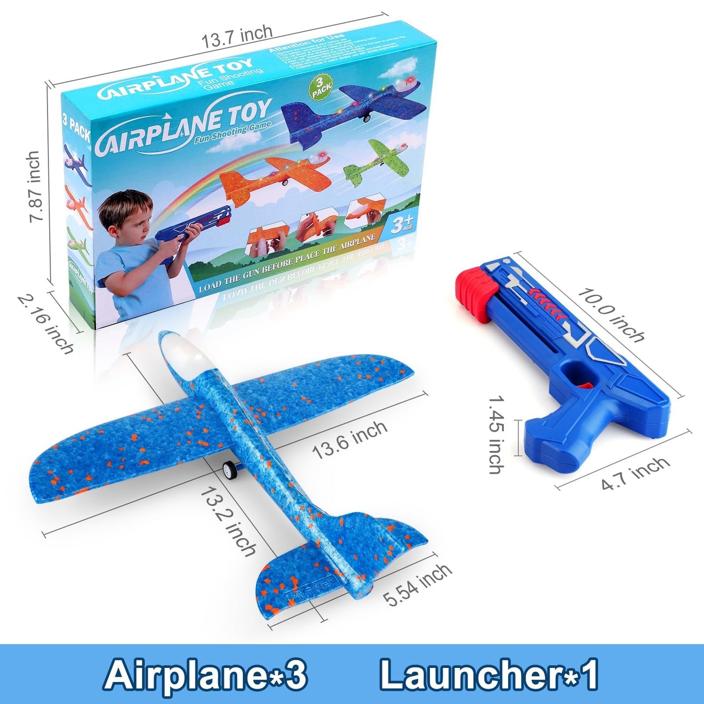 3 Pack LED Foam Glider Airplane Launcher Toys | Catapult Plane for Kids 4 12, 22