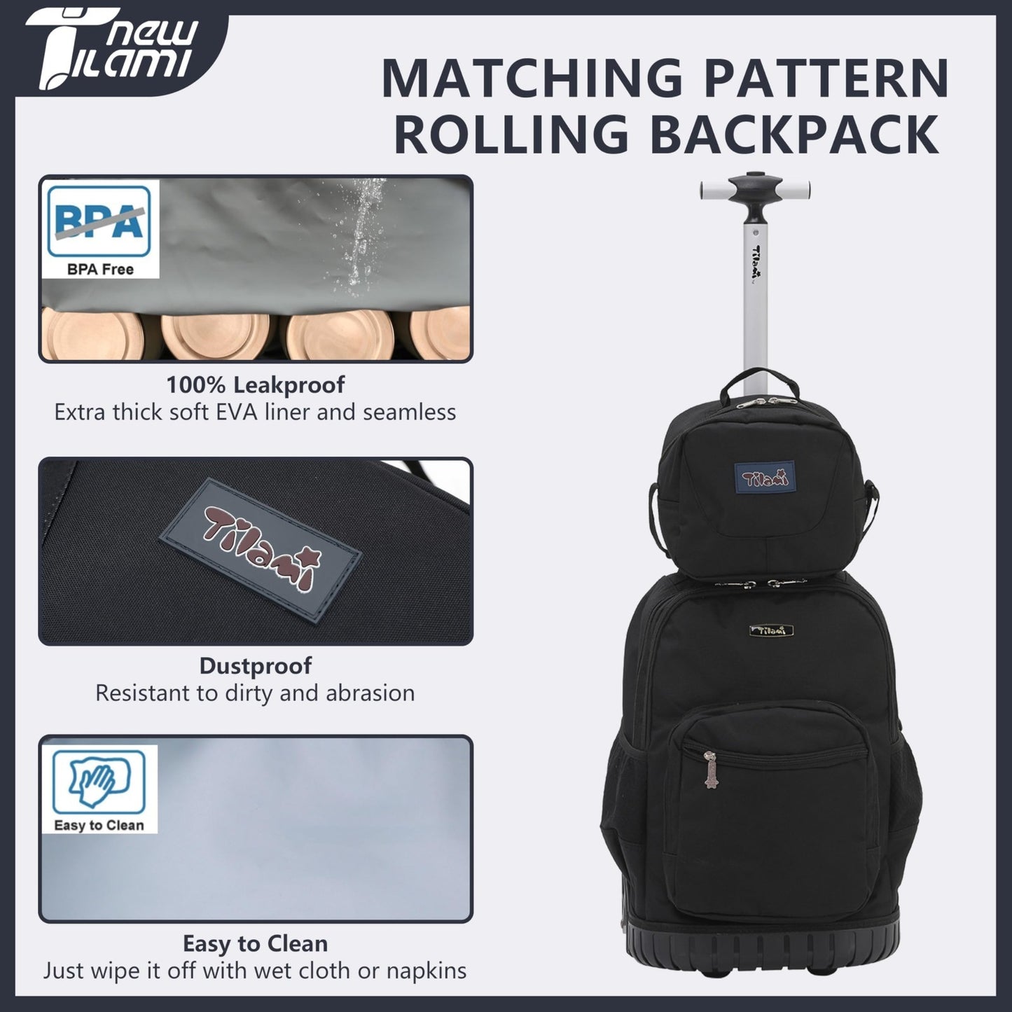 18" Rolling Backpack with Lunch Bag for Kids, School Travel, Girls & Boys6