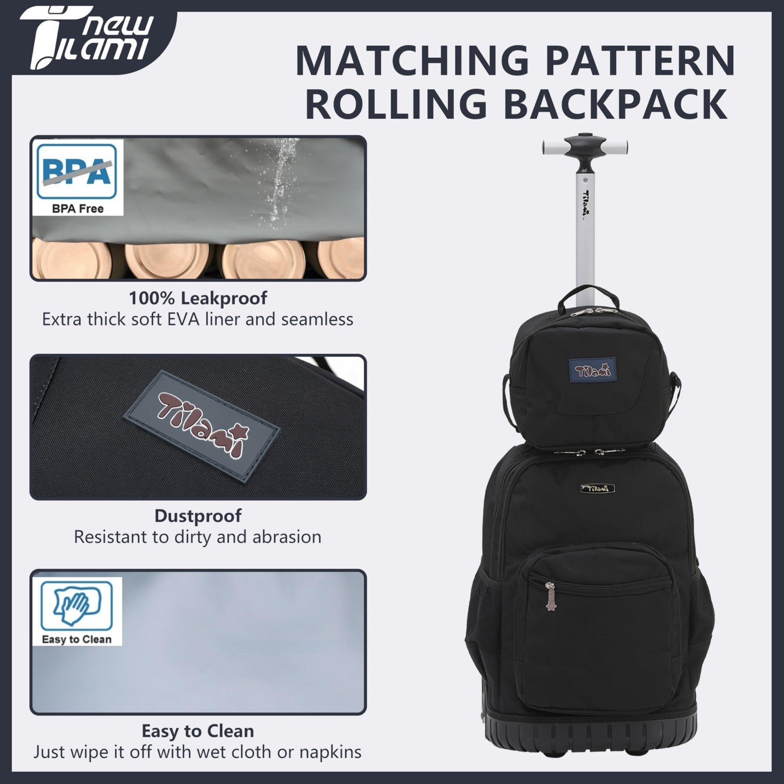 18" Rolling Backpack with Lunch Bag for Kids, School Travel, Girls & Boys6
