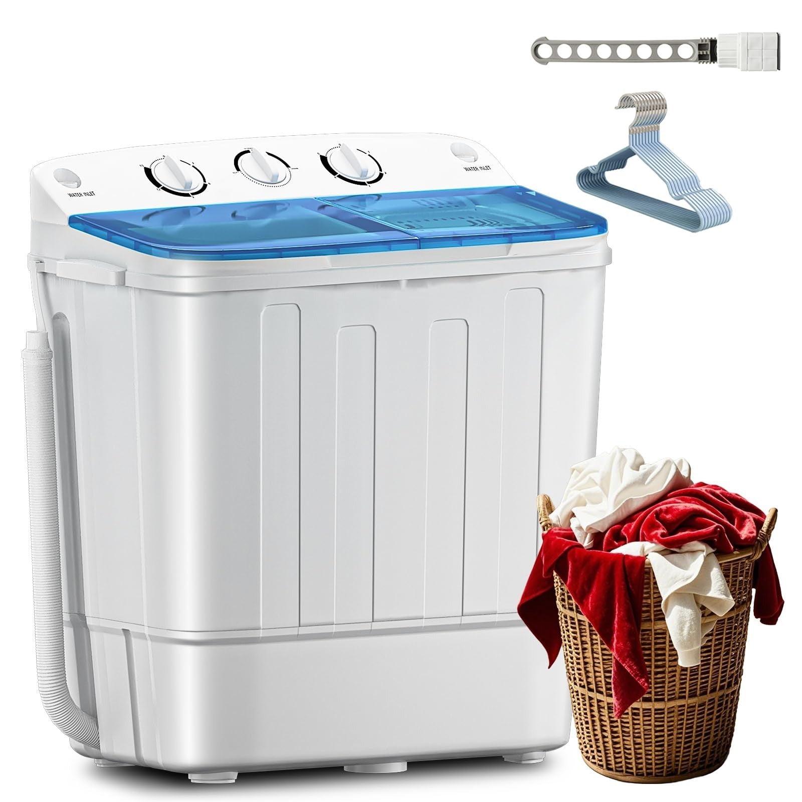 Compact Twin Tub Washing Machine 19lbs with Drying Rack, Mini Semi Automatic Was1