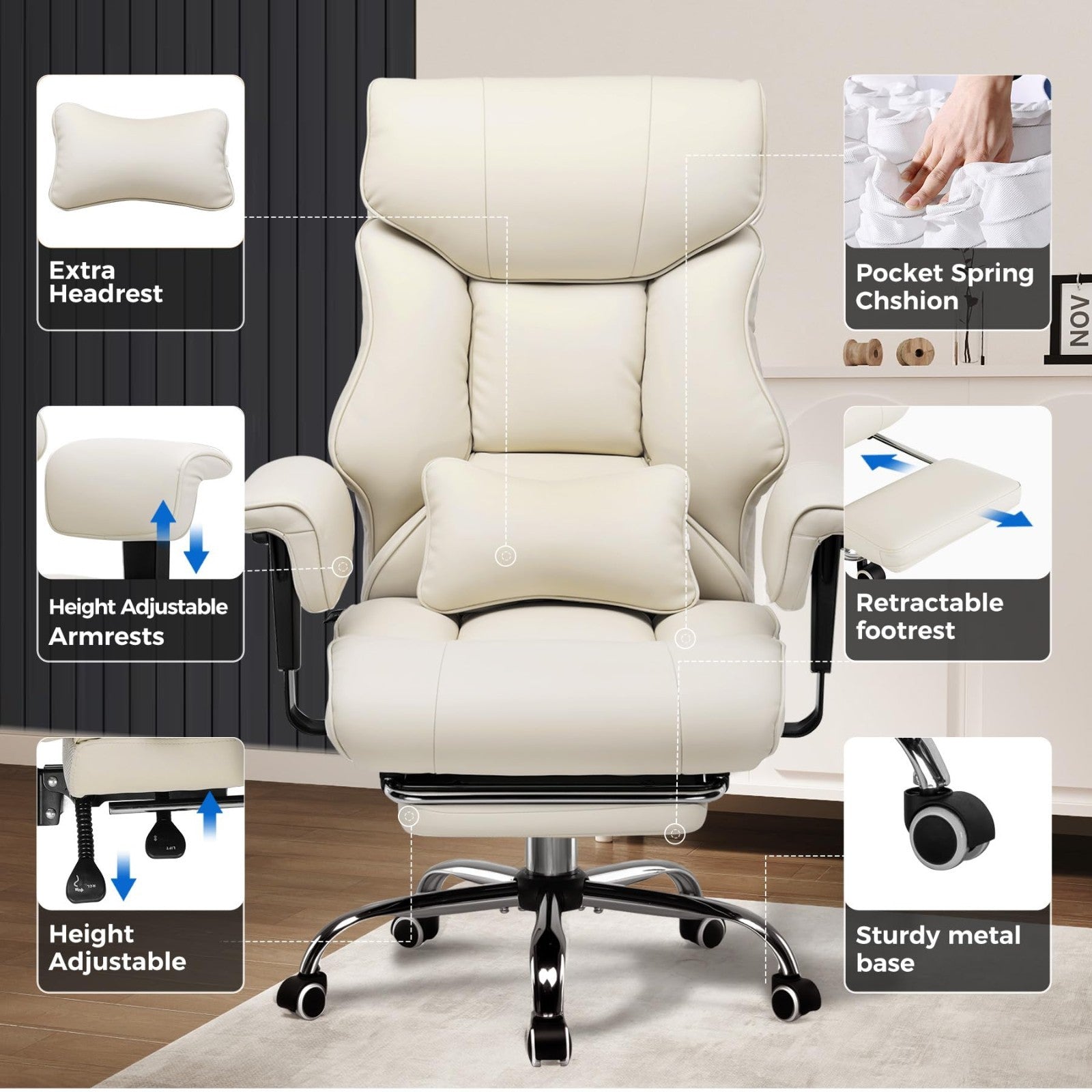 Big & Tall Gaming Chair 400lbs Heavy Duty Office Chair with Footrest, Ergonomic4