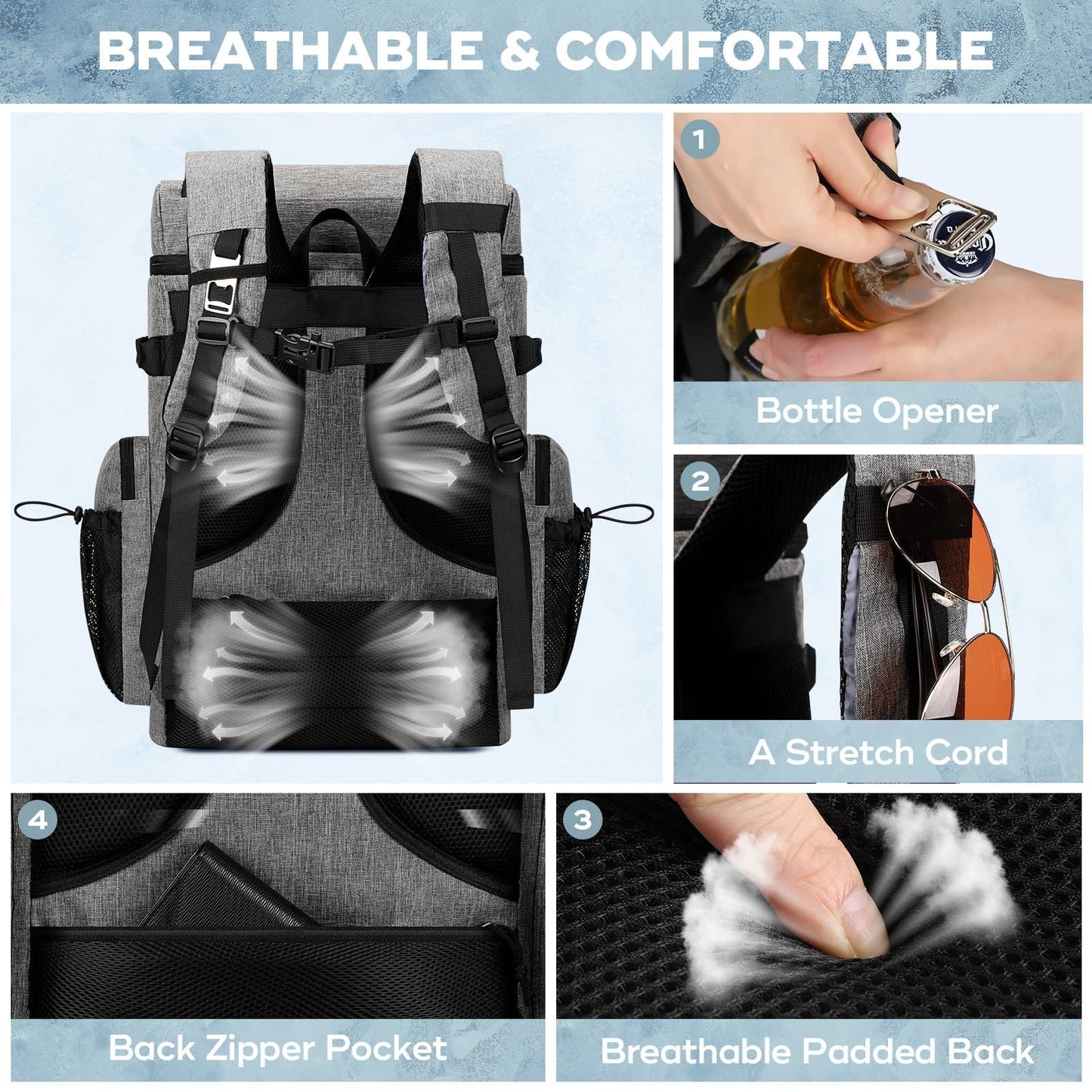 Insulated Backpack Cooler - 35/50 Can, Leakproof Soft Bag, Keeps Food Cold 16H,5