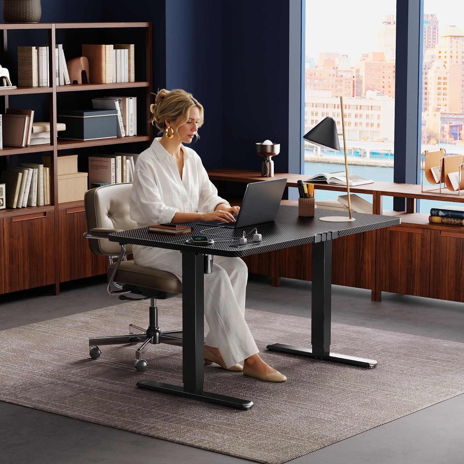 Height Adjustable Electric Standing Desk with USB-C & Power Outlets, 47x24" - Si7