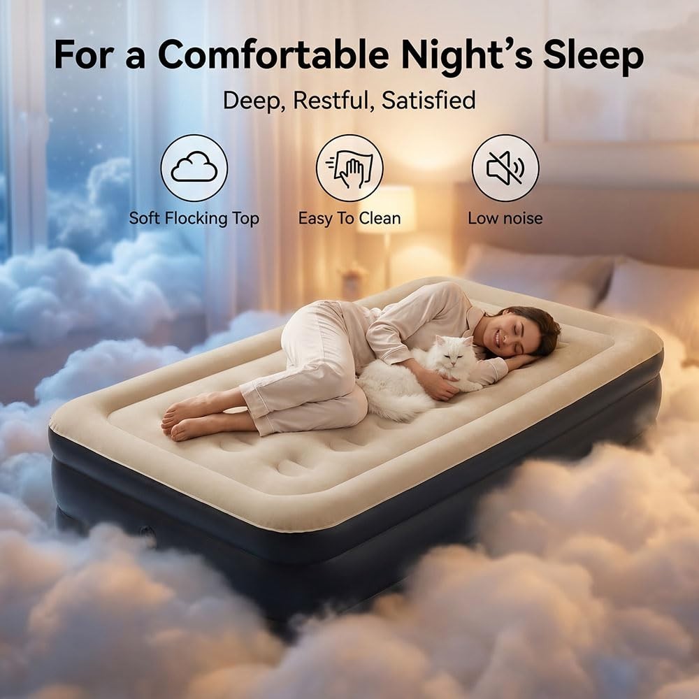 Twin Air Mattress with Built in Pump, Fast Inflation, Foldable Inflatable Bed fo6