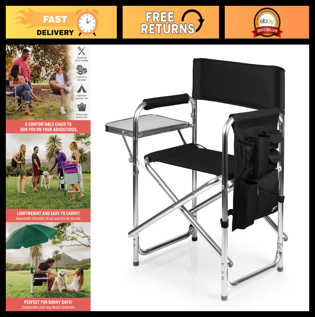 Lightweight Folding Camping Chair with Side Table & Armrest Caddy, Portable Lawn0
