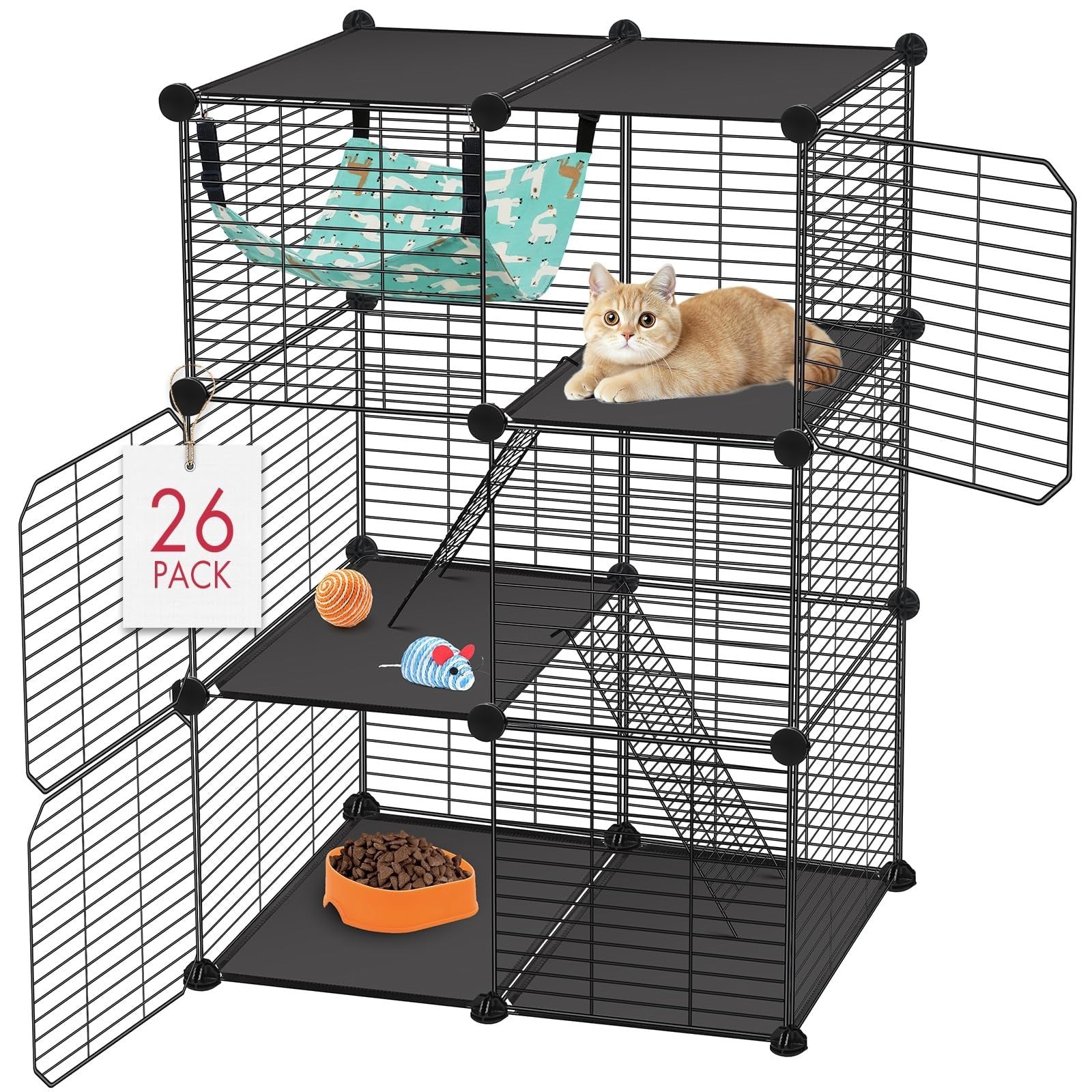 3 Tier Cat Cage Enclosure for Kittens, Indoor/Outdoor Playpen with Hammock, 24"x1