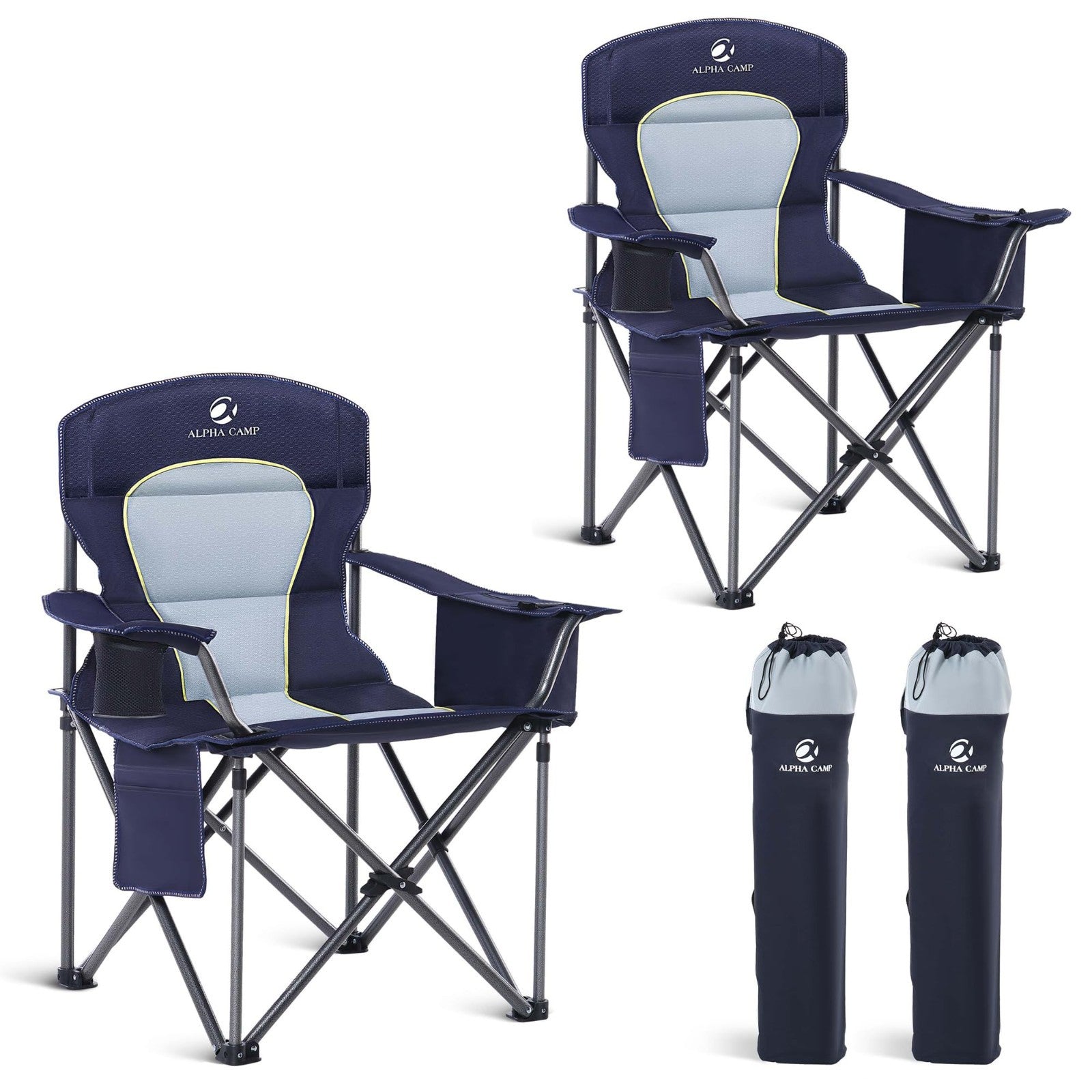 Oversized Portable Camping Chair - Heavy Duty Padded, 450LBS Support, 2 Pack, Bl1