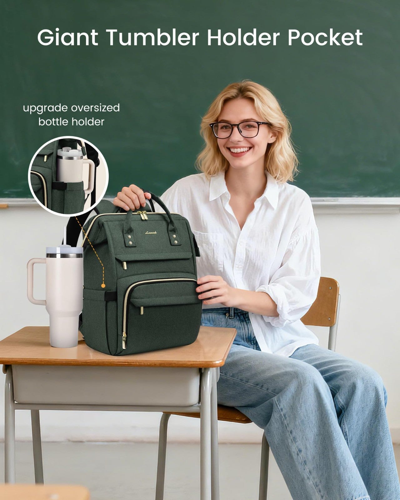 Stylish Waterproof Laptop Backpack for Women, 15.6" Travel Bag with Tumbler Hold2