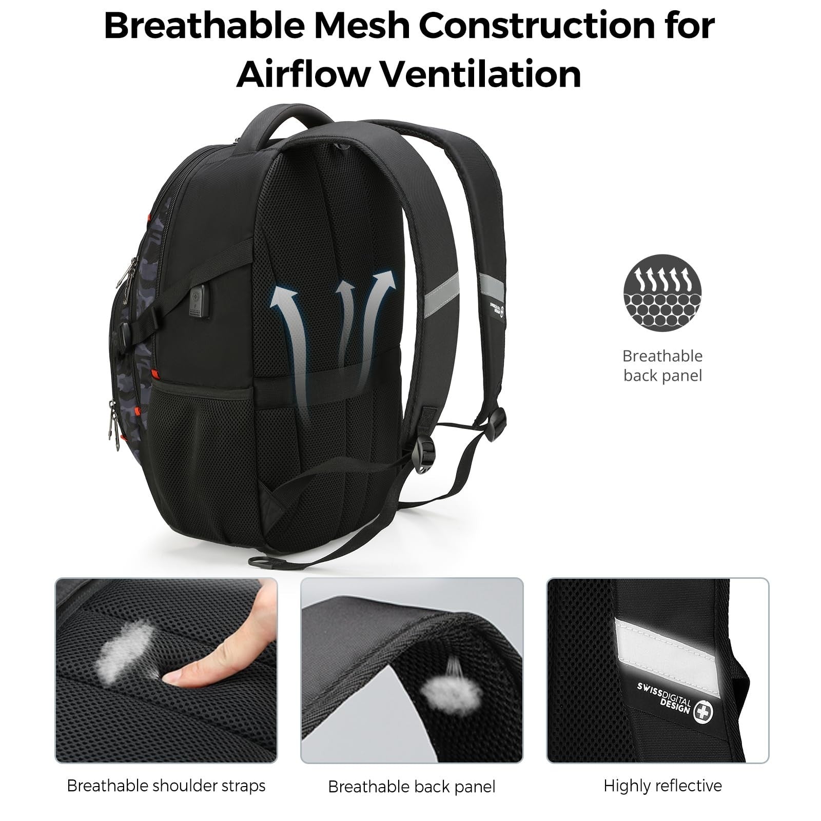 Stylish Laptop Backpack with USB Charging Port, Fits 15.6" Computer, 31L Travel7