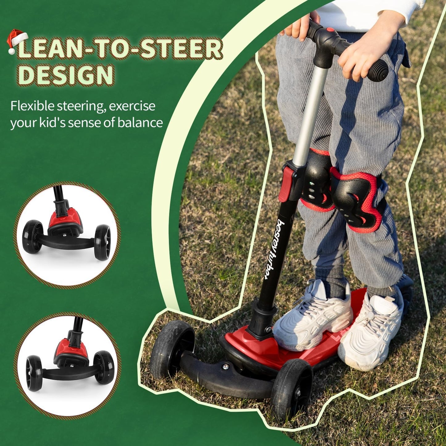 3-Wheel Kids Scooter Ages 3-10, Adjustable Height, Safe & Durable Design3