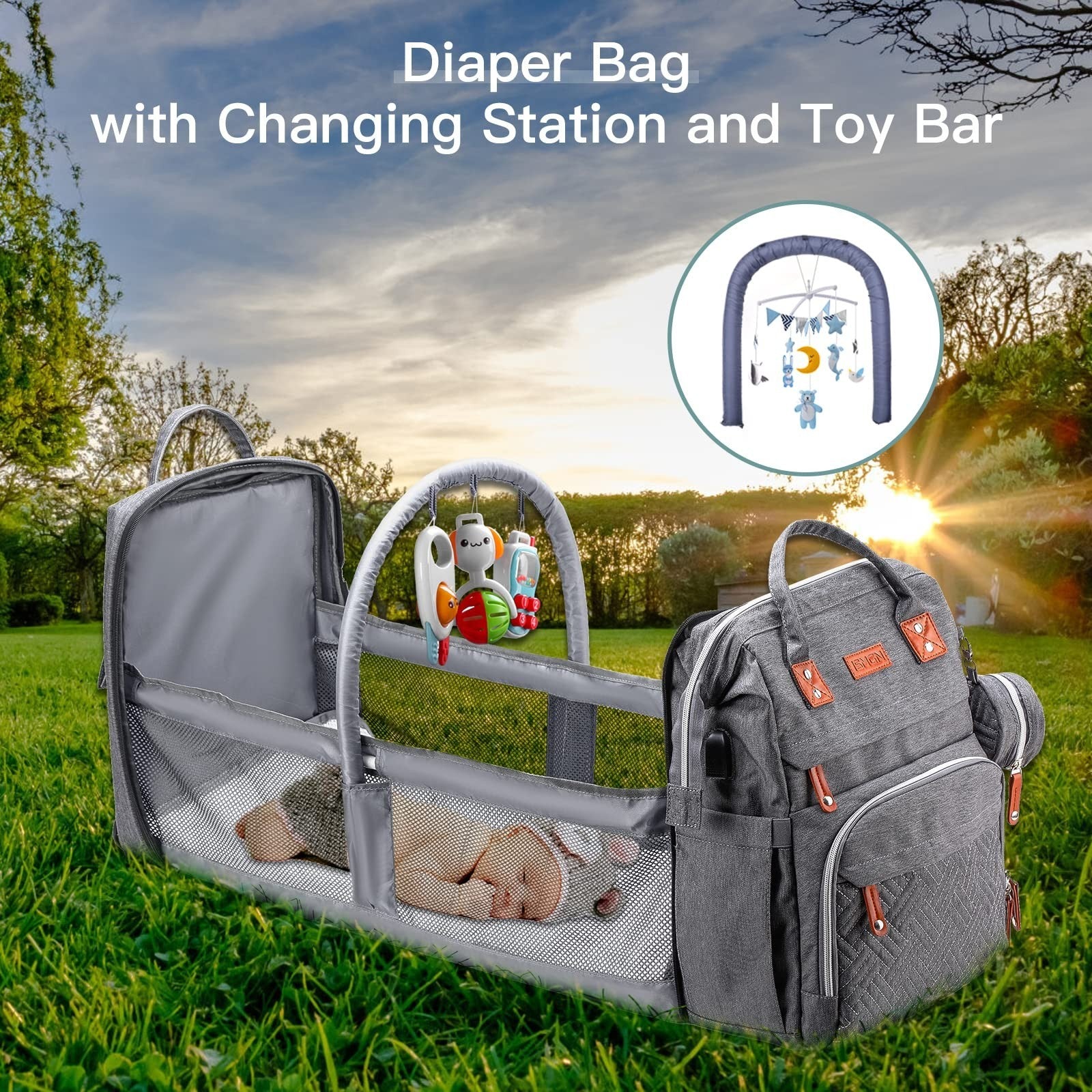 Diaper Bag Backpack with Changing Station, Baby Travel Bag for Mom   Deep Grey4