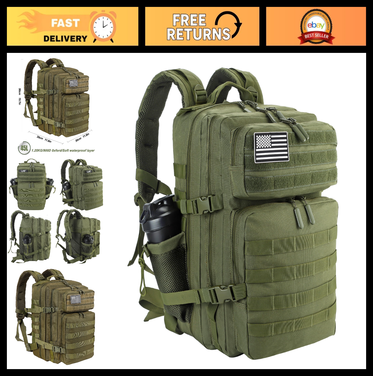 Tactical Military Backpack 45L   3 Day Assault Rucksack with Molle System, Army0