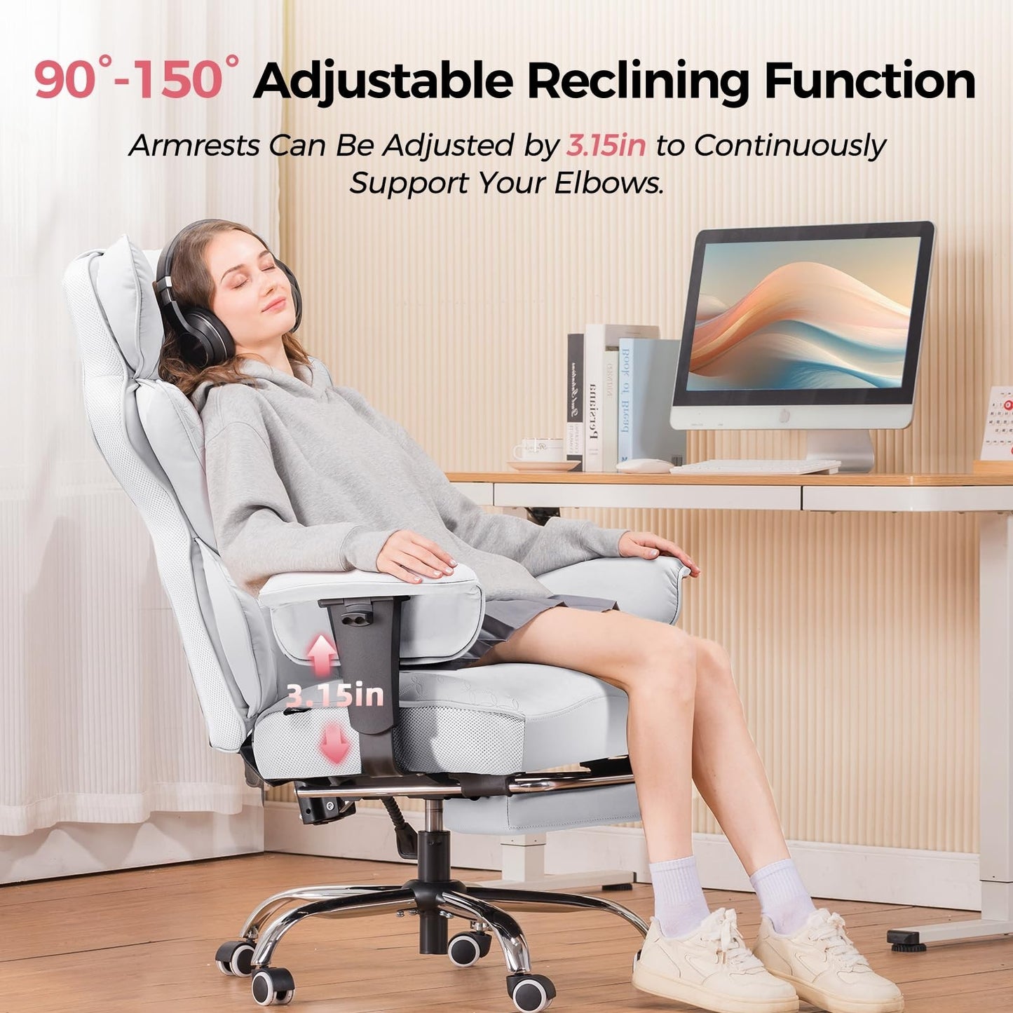 Heavy Duty Gaming Chair 400lbs, Ergonomic Office Chair with Foot Rest, Lumbar Su4