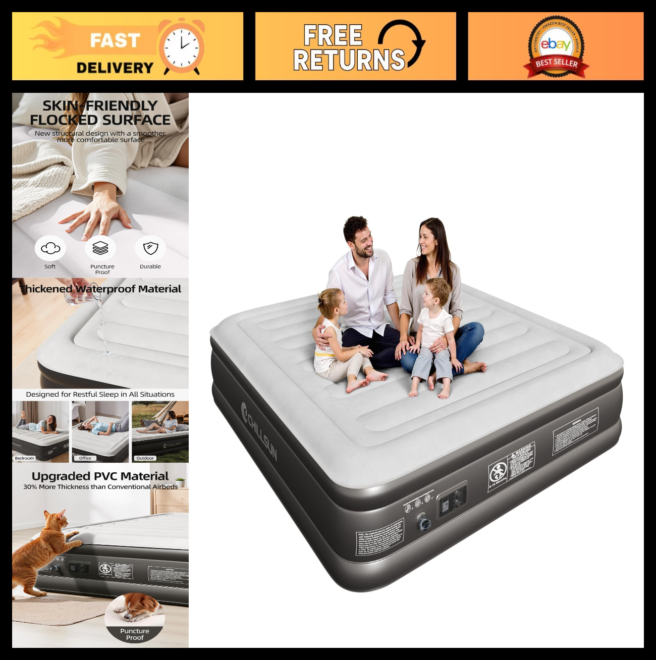 18" Raised Air Mattress with Built in Pump   Luxury Inflatable Bed for Home & Ca0