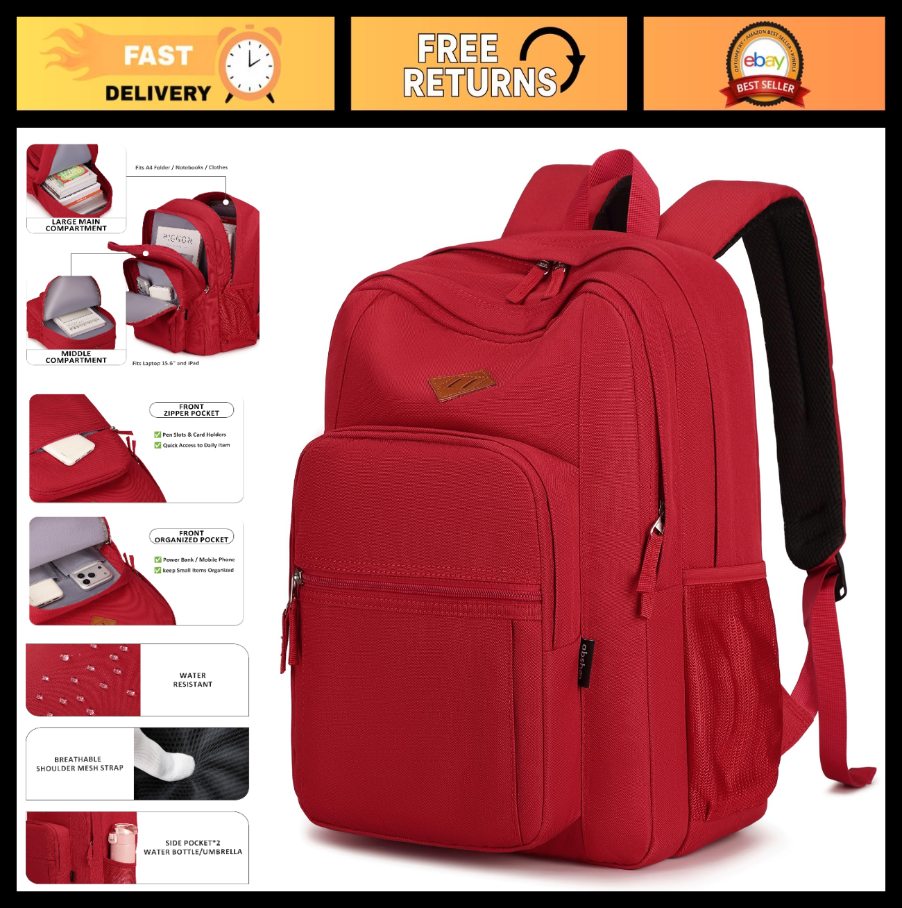 Solid Color Water Resistant Backpack for Girls & Women   School & College Bag (R0